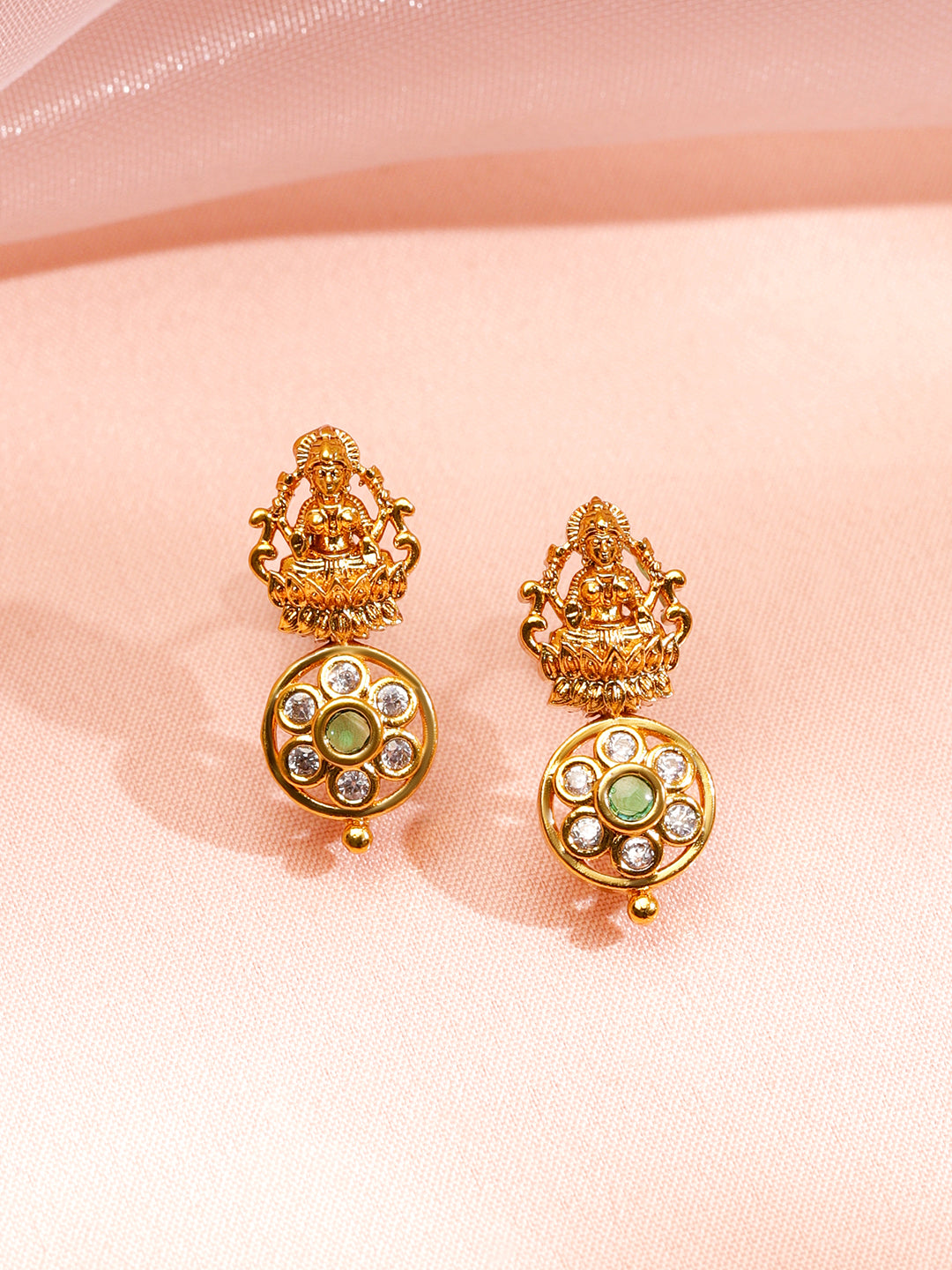 White Studded Laxmi Motif Gold Necklace Set
