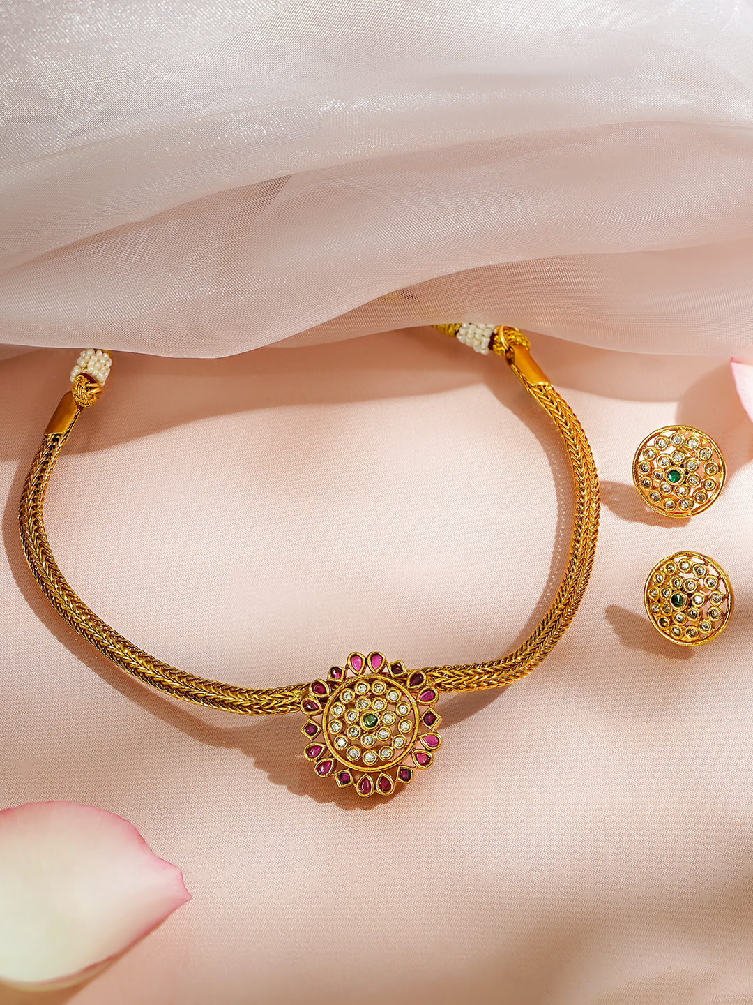 Multicolor Studded Floral Choker Set