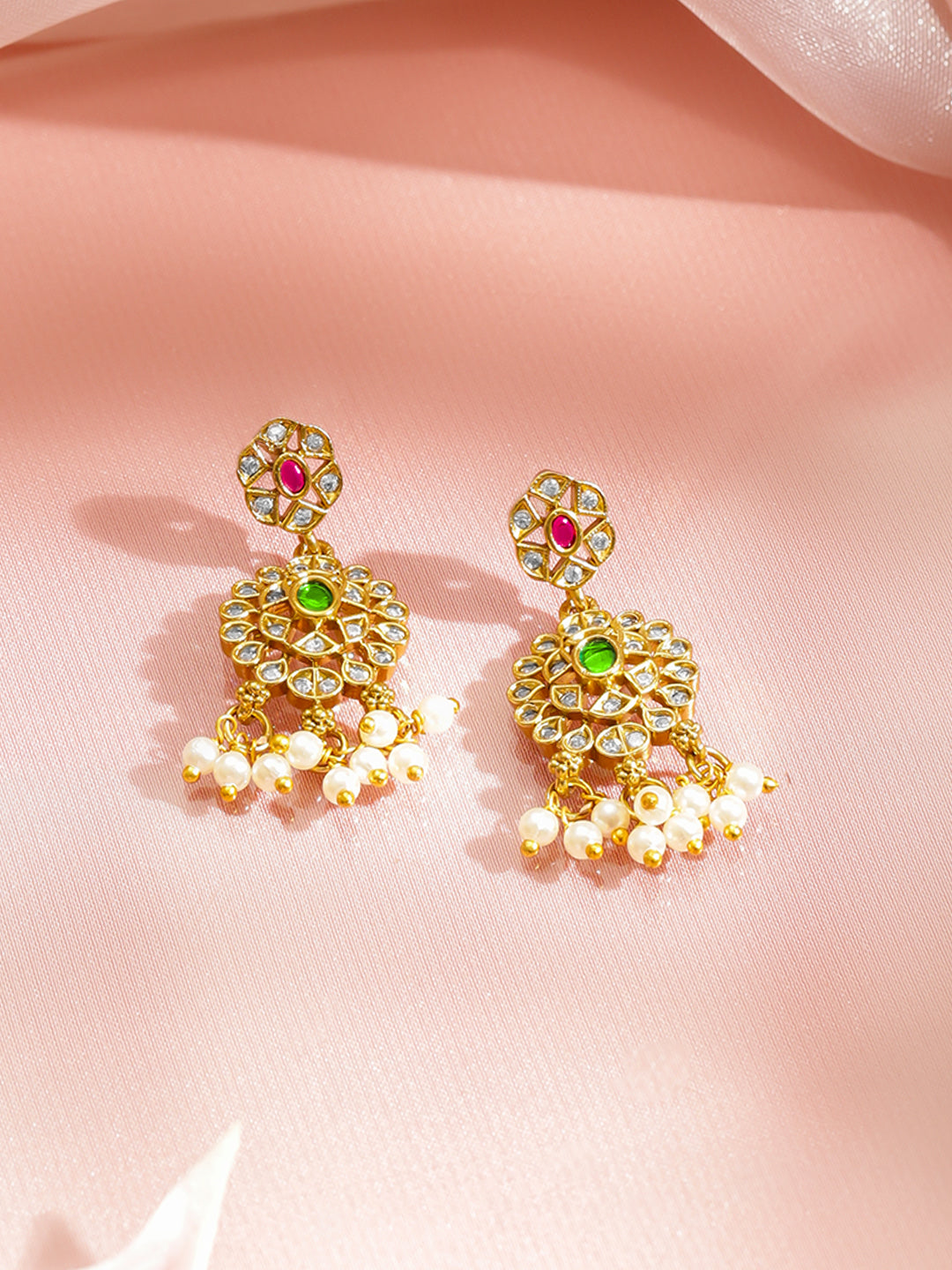 Multicolor Studded Pearl Drop Gold Necklace Set