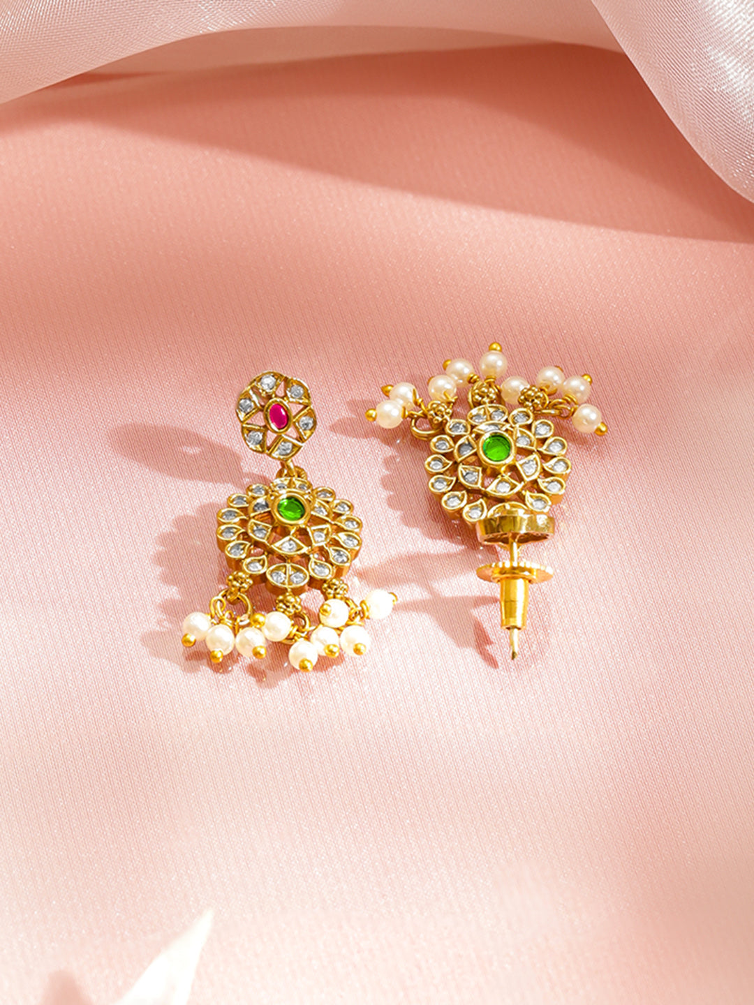 Multicolor Studded Pearl Drop Gold Necklace Set