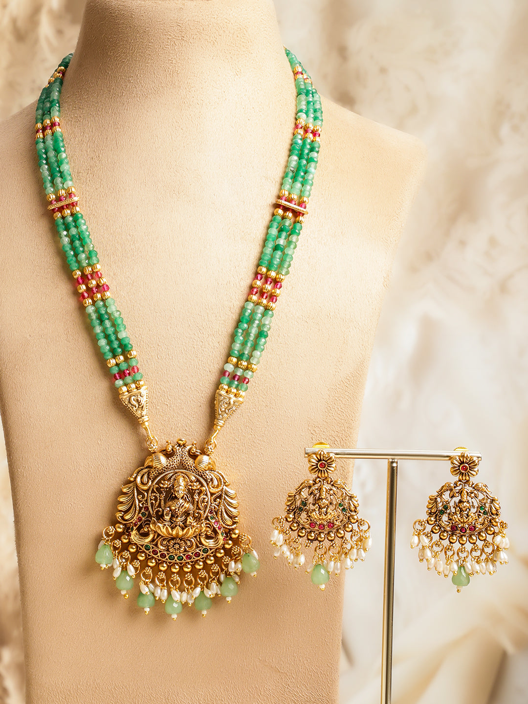 Green Glory Lakshmi Necklace Set