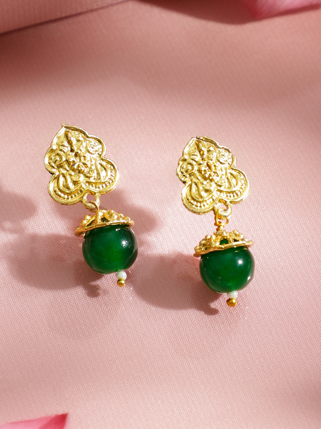 Green & Gold Beaded Dual Layered Necklace Set