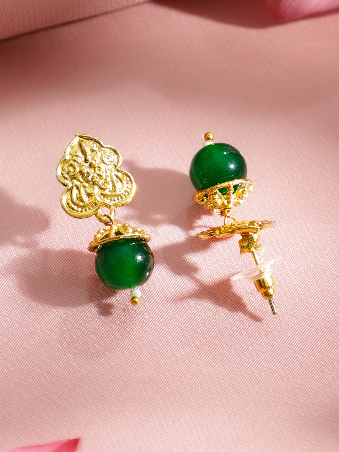 Green & Gold Beaded Dual Layered Necklace Set