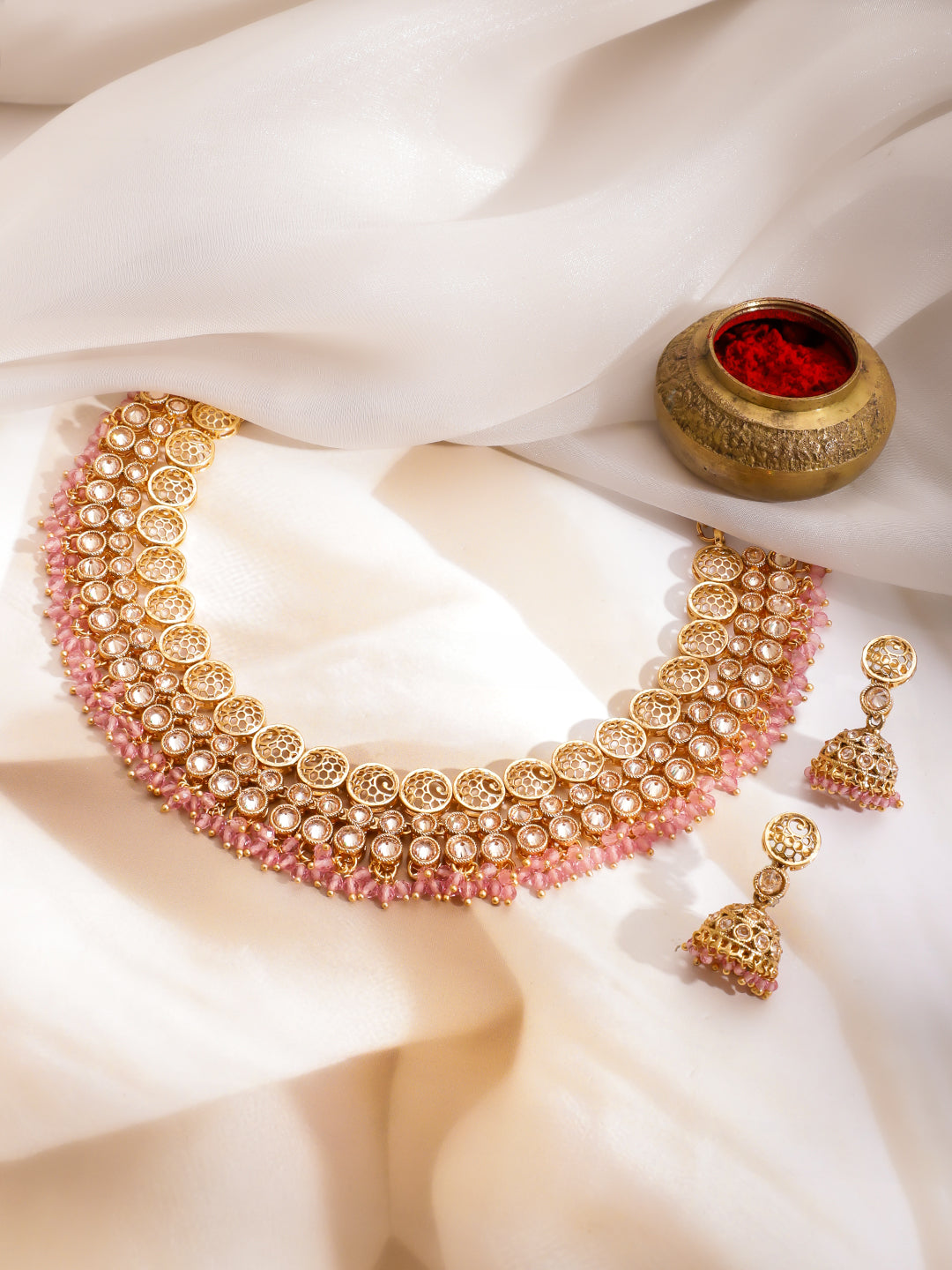 Champagne Charm with Pink Edges Necklace Set
