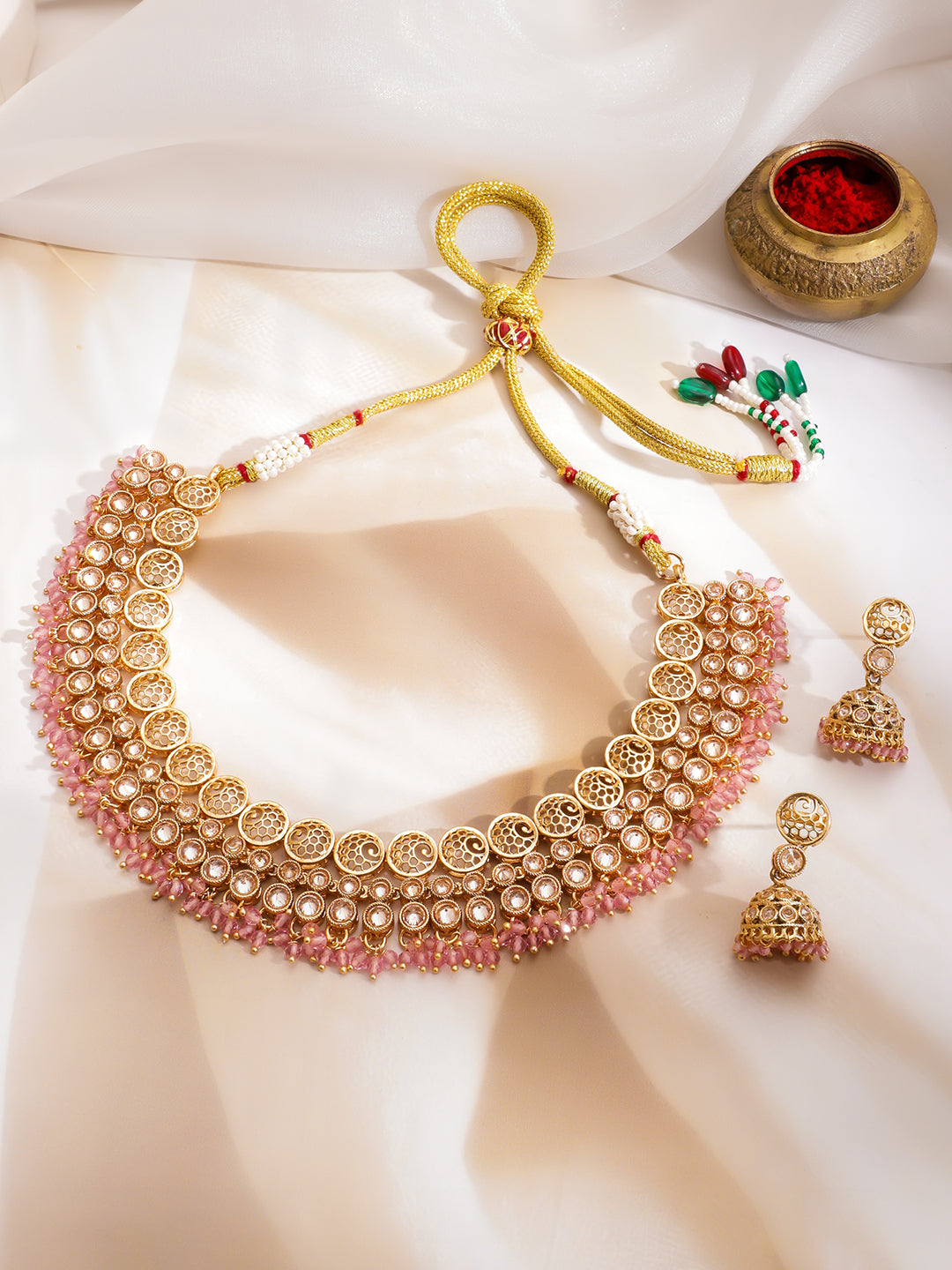 Champagne Charm with Pink Edges Necklace Set