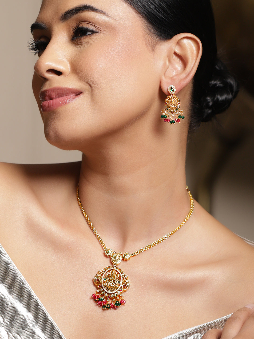 Gold Studded Temple Necklace Set