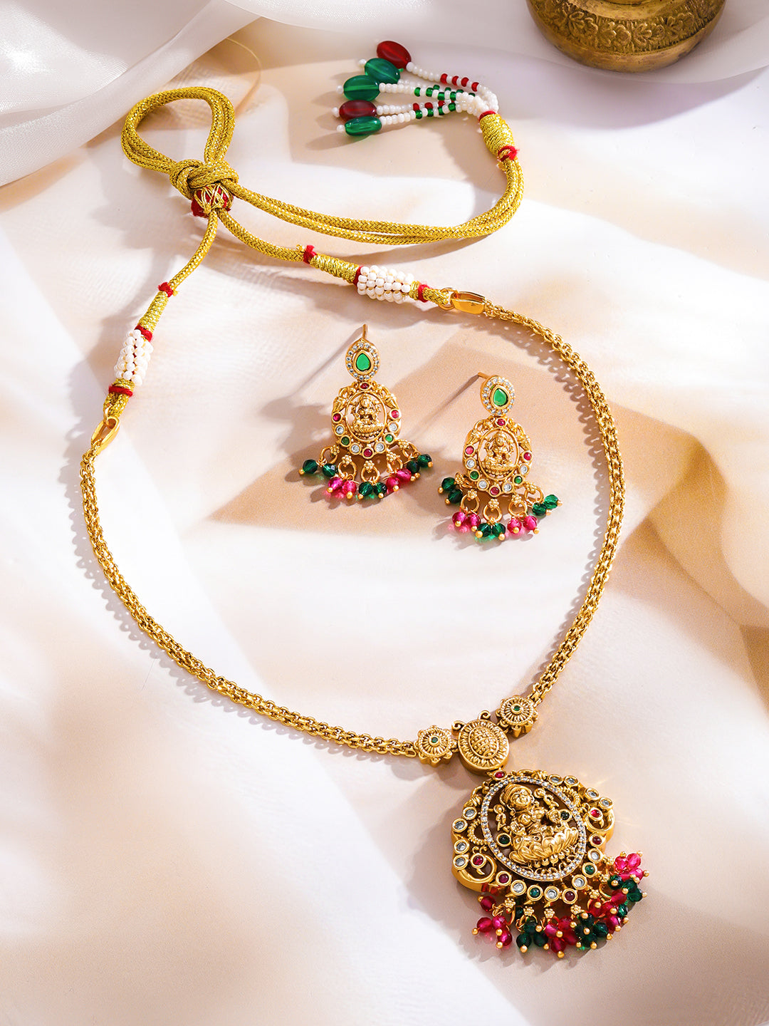 Gold Studded Temple Necklace Set