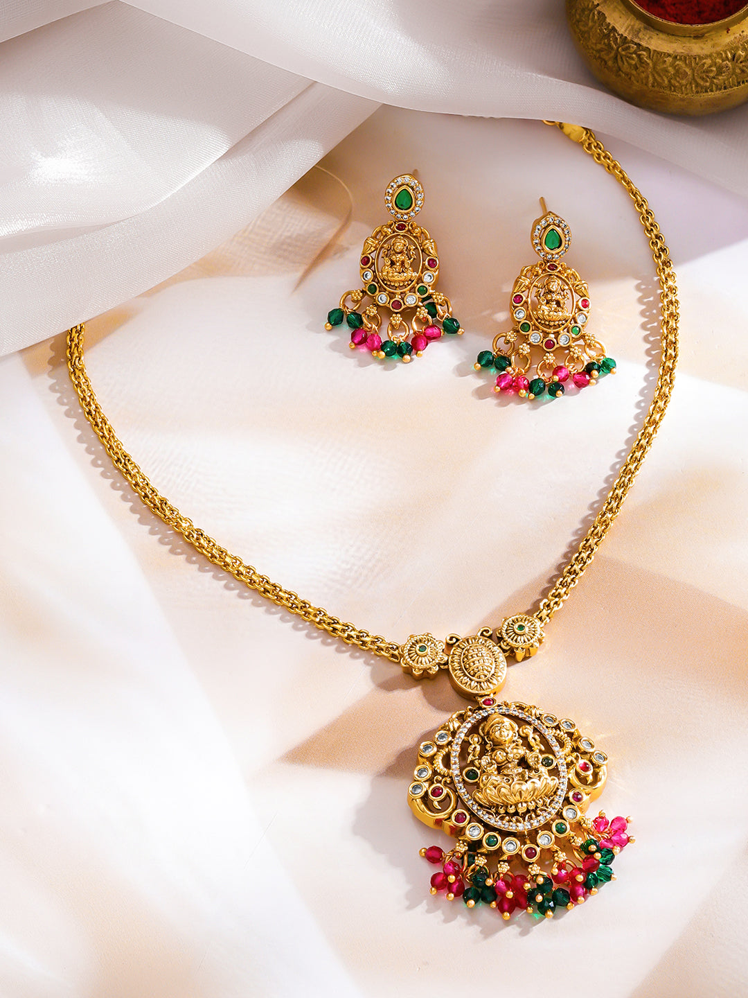 Gold Studded Temple Necklace Set