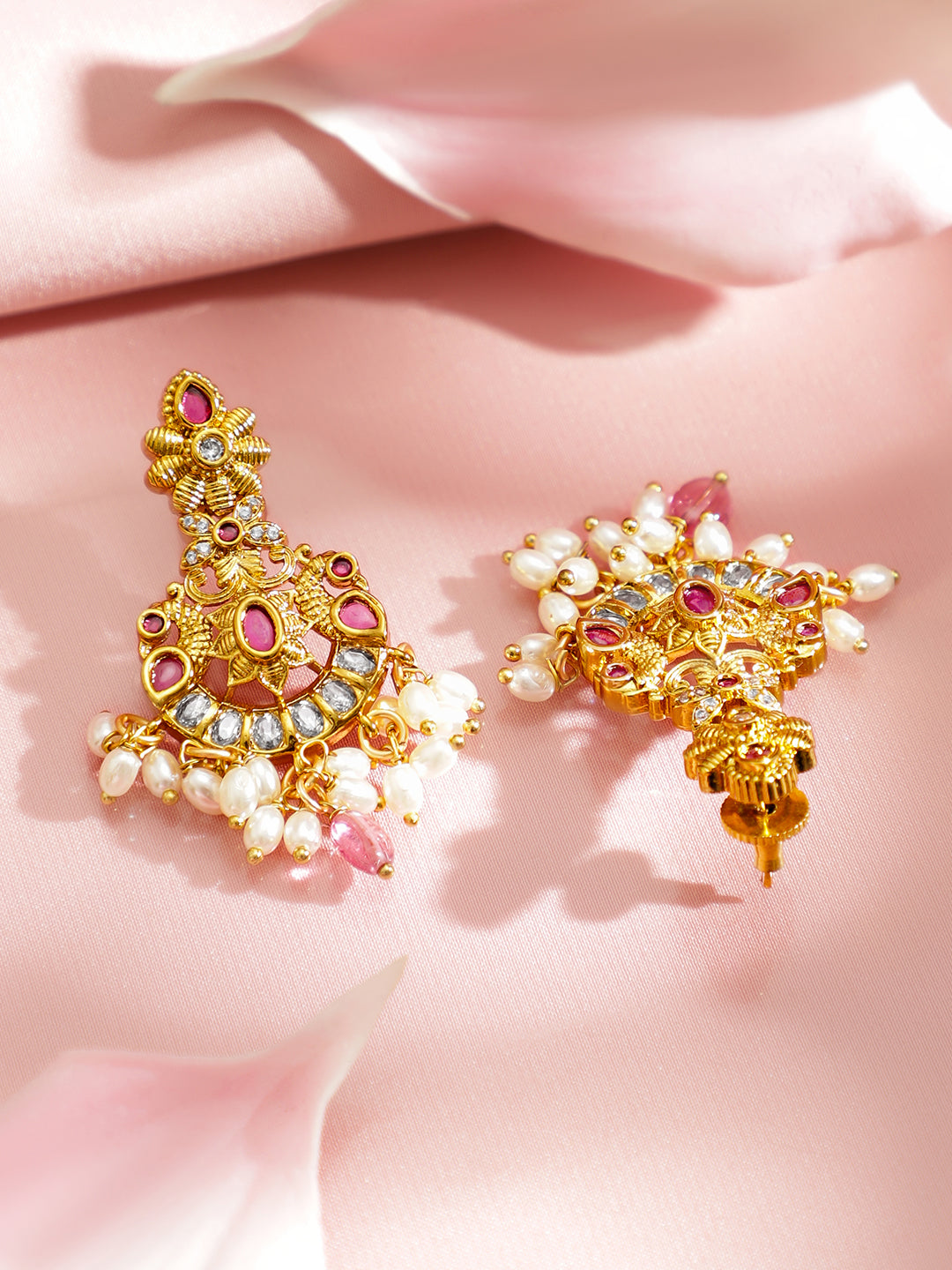 Golden Pearl Drop Pink Necklace Set