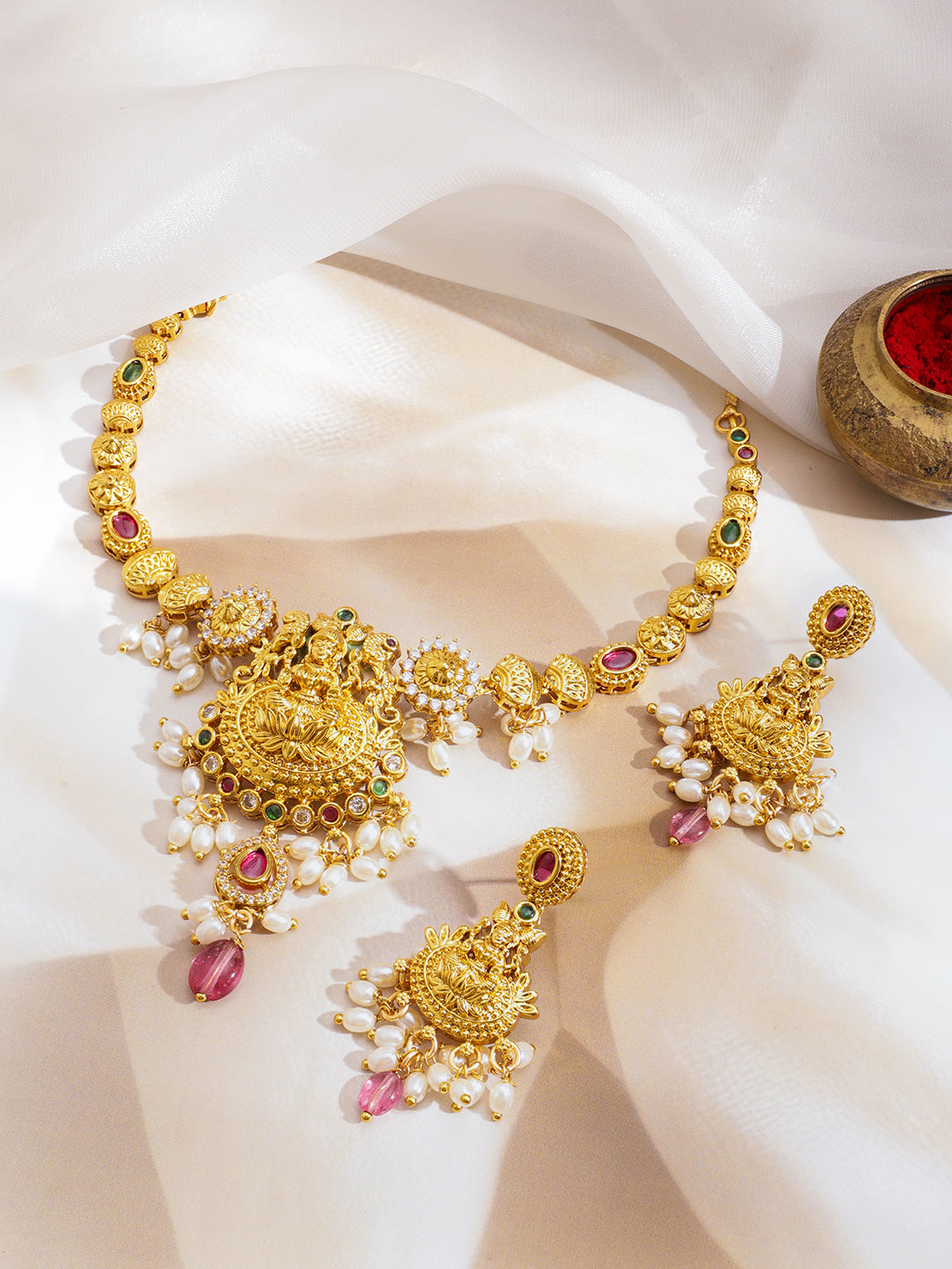 Golden Temple Pearl Drop Necklace Set