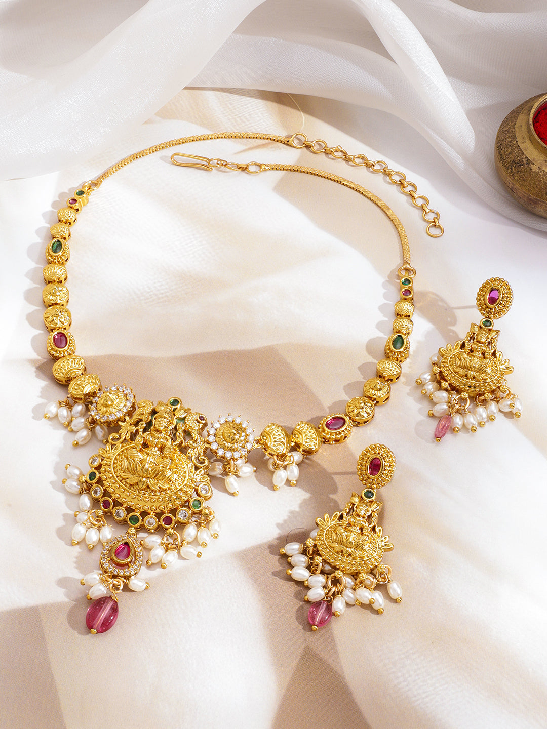 Golden Temple Pearl Drop Necklace Set