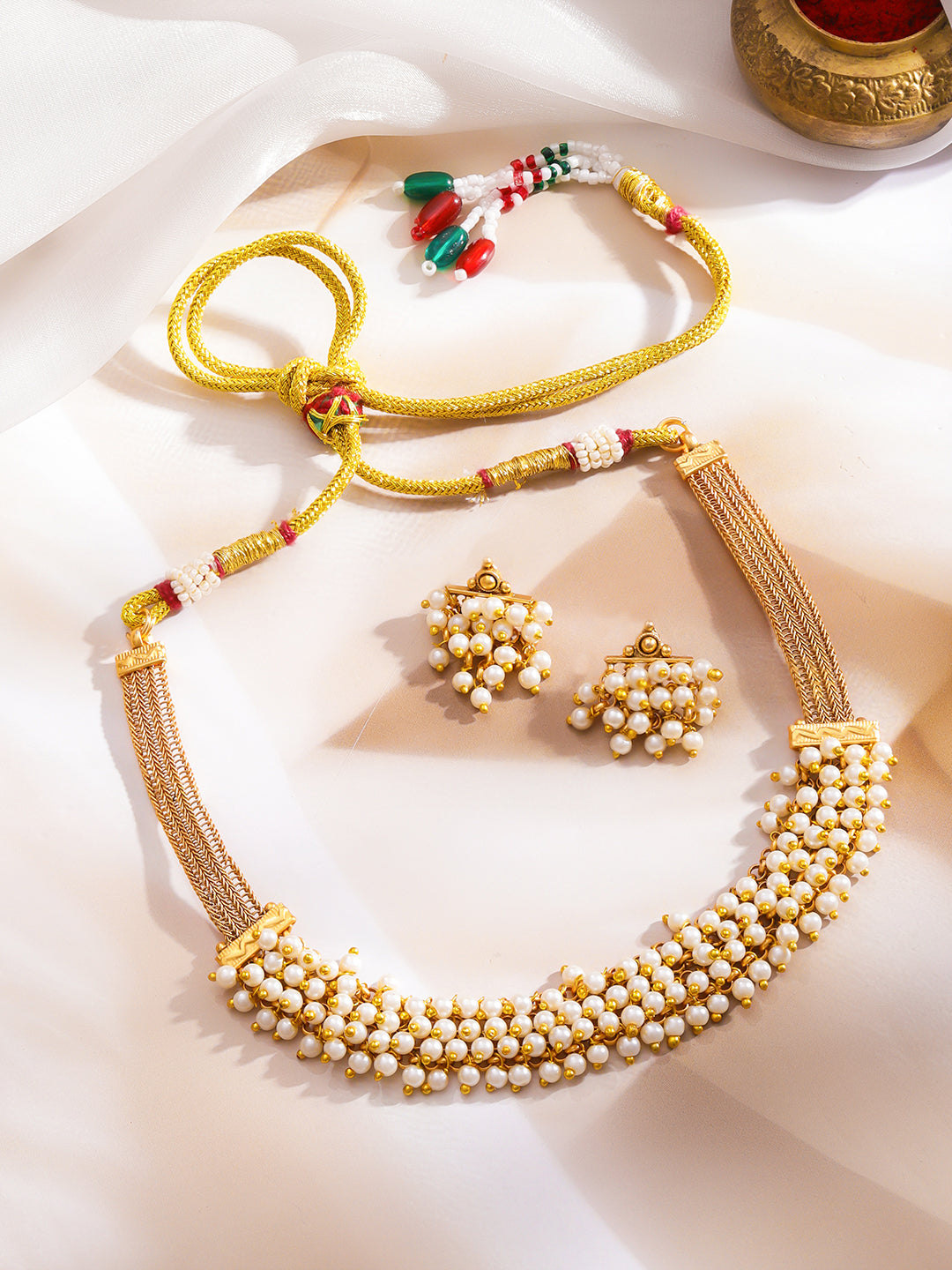 Pearl Lustre Golden Necklace Set