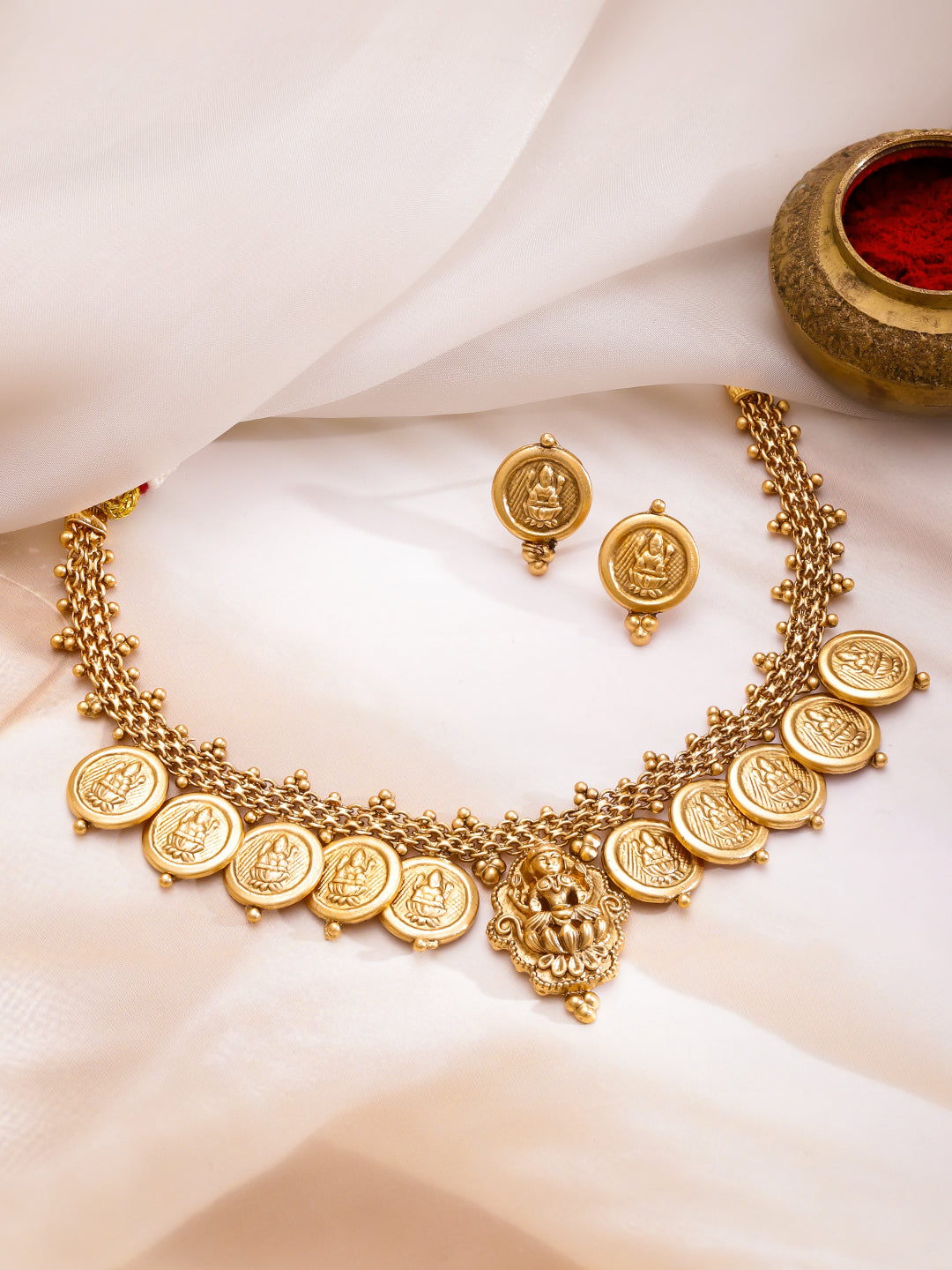 Lakshmi Grace Temple Coin Necklace Set
