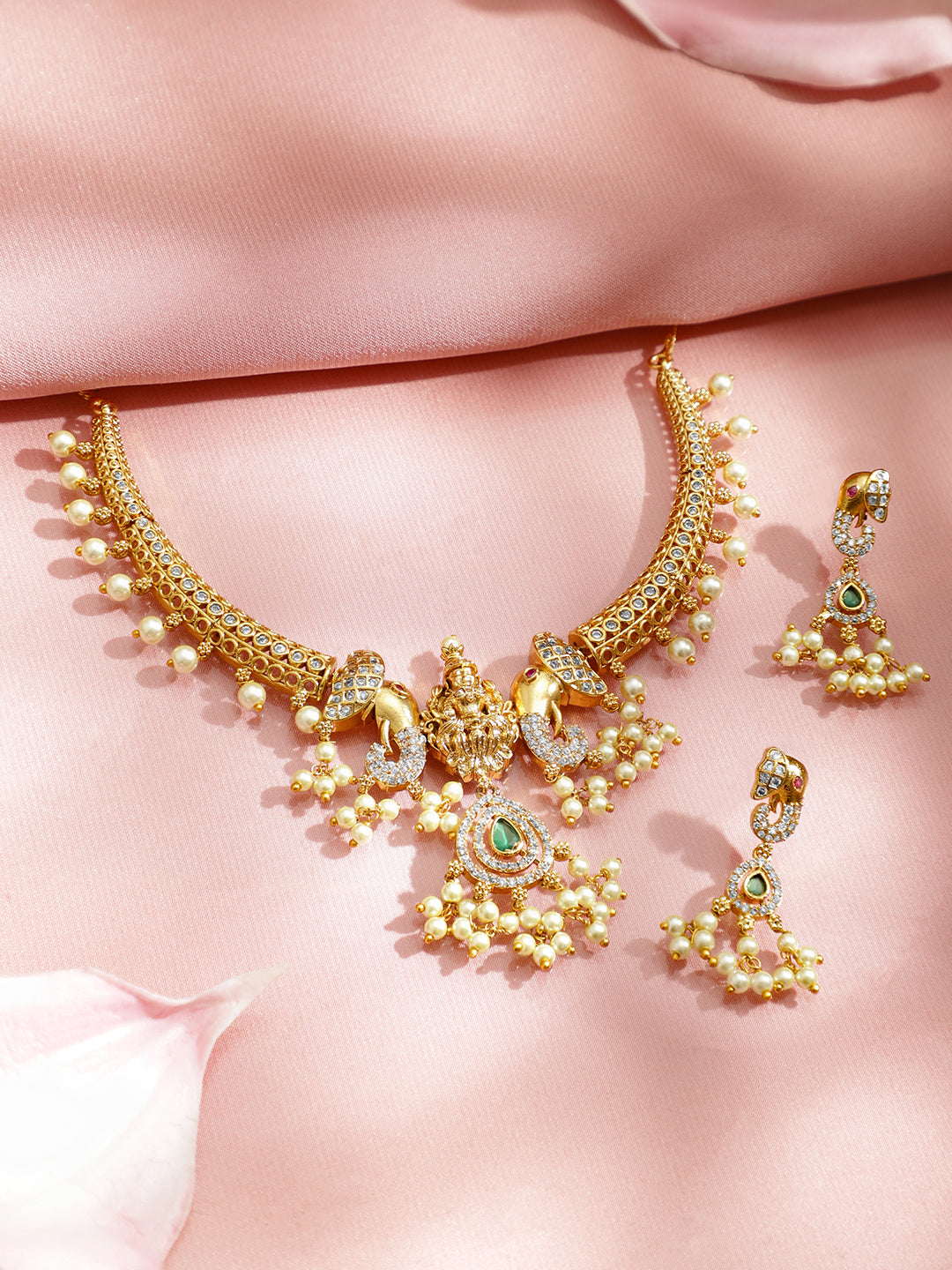 American Diamond Zirconia Temple Necklace Set