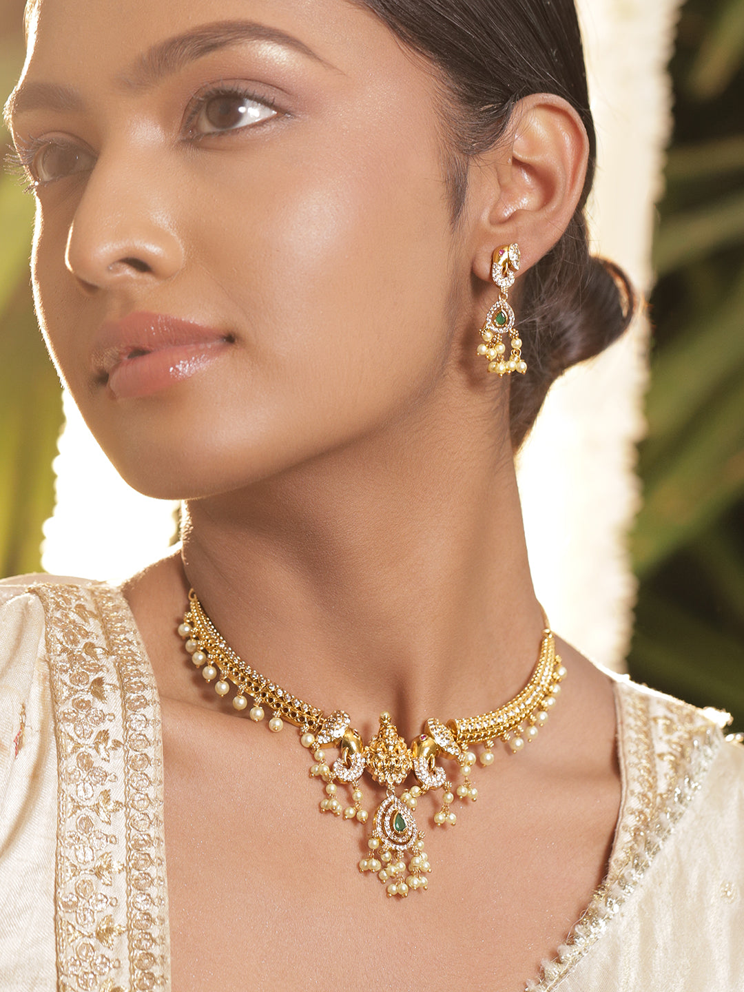American Diamond Zirconia Temple Necklace Set