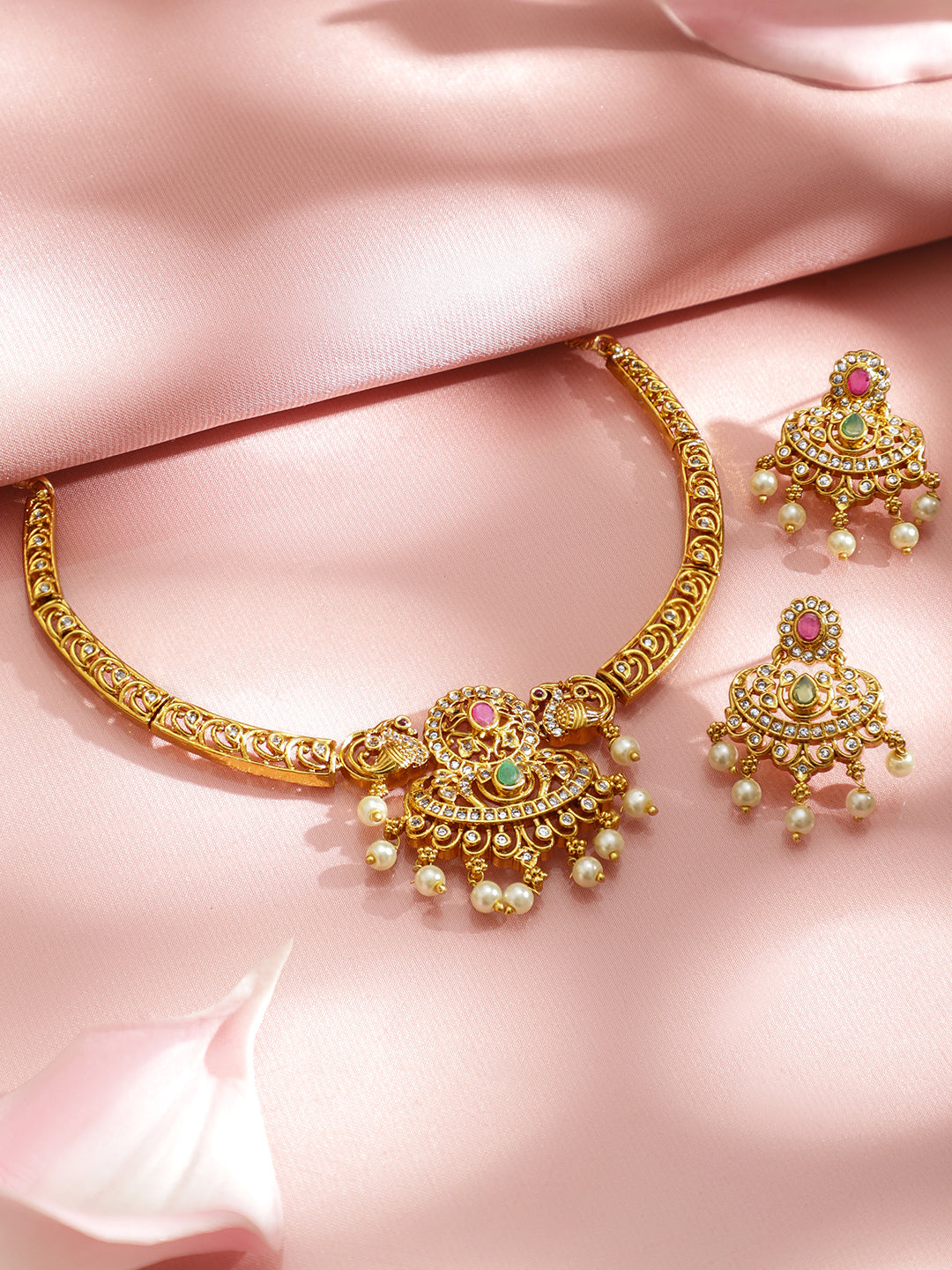 American Diamond Zirconia Gold Necklace Set