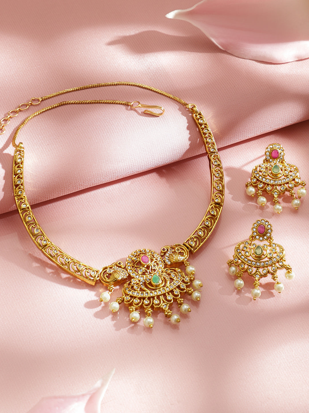 American Diamond Zirconia Gold Necklace Set