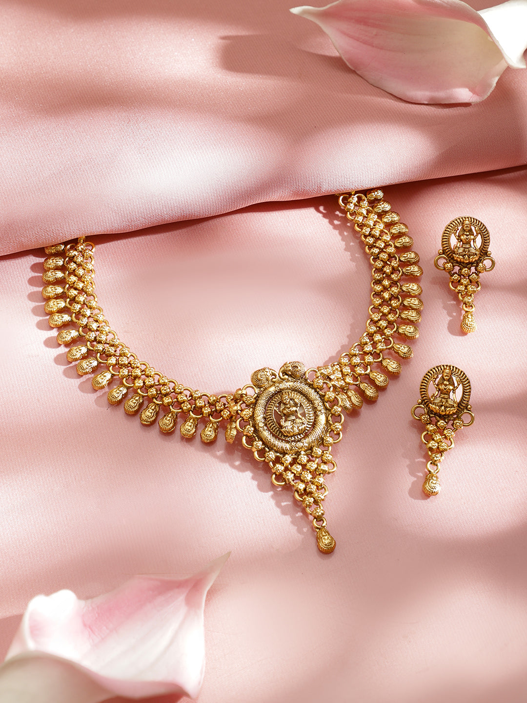 Laxmi Motif Temple Necklace Set