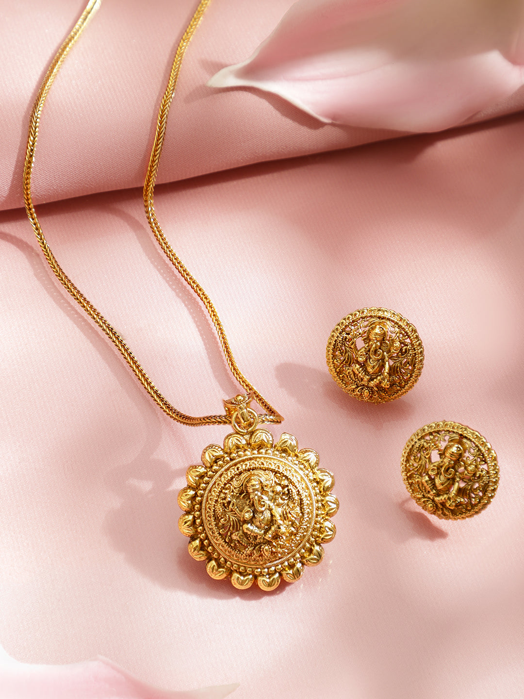 Lord Ganesha Divine Golden Pendant Set