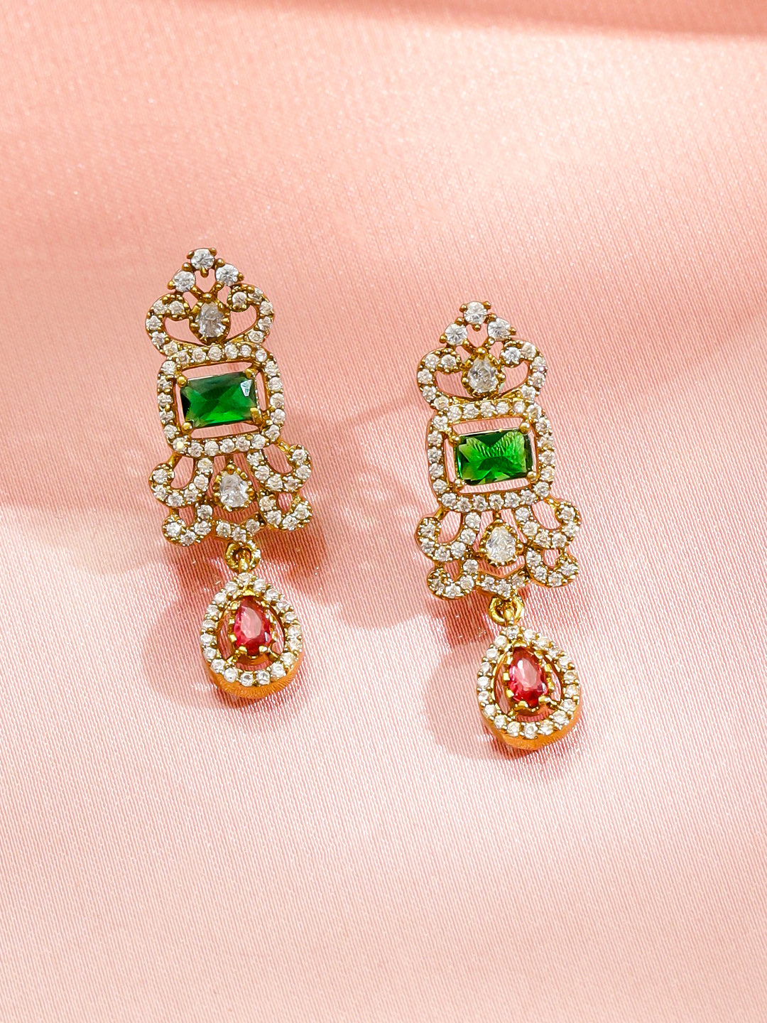 Emerald & Ruby Royal Peacock American Diamond Necklace Set