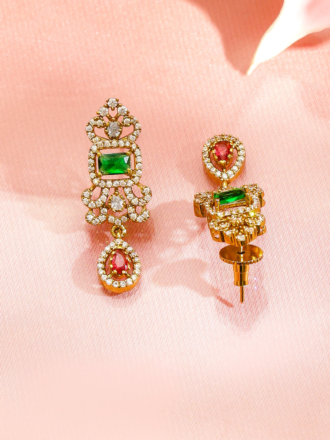 Emerald & Ruby Royal Peacock American Diamond Necklace Set