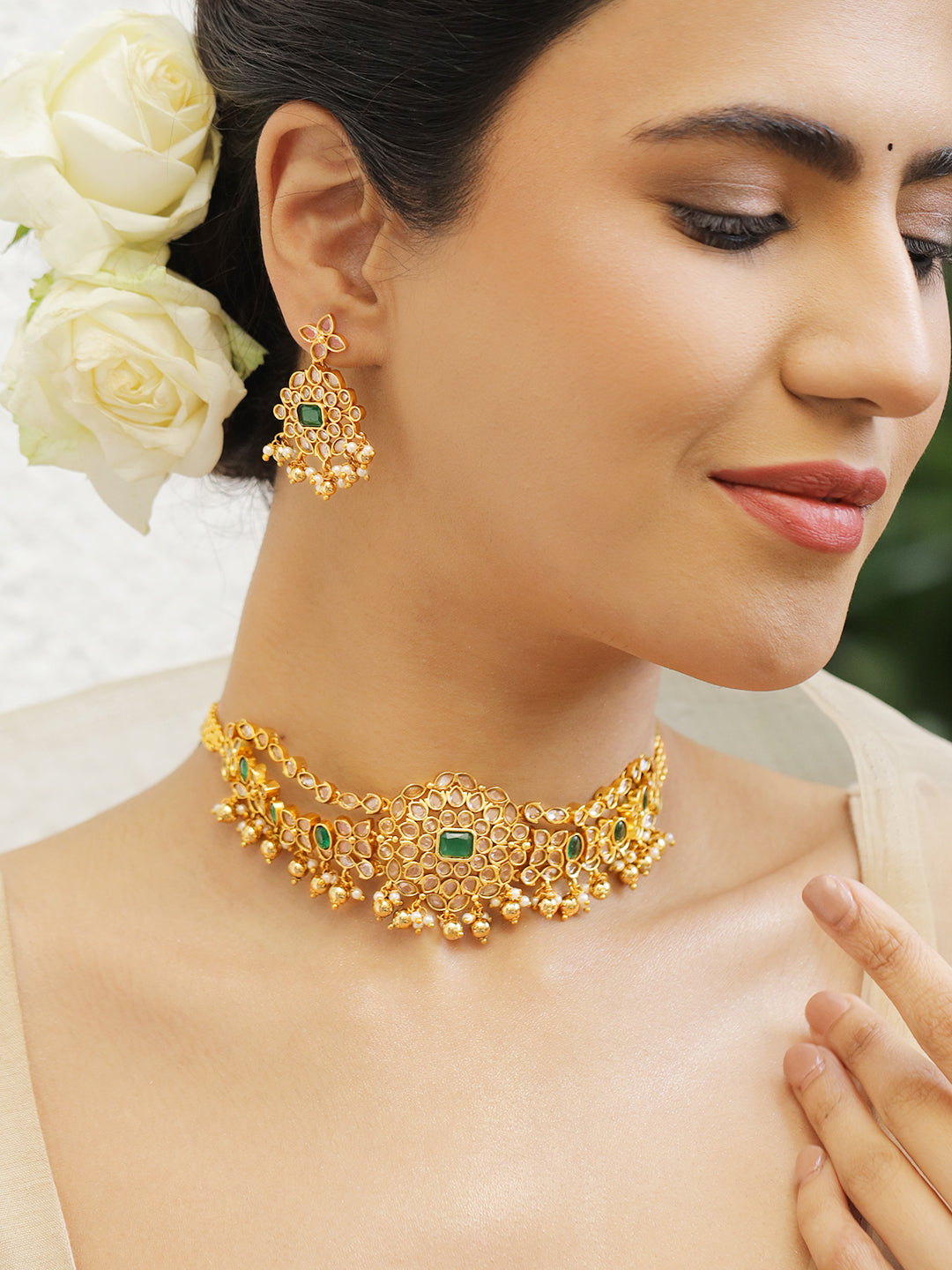 Emerald Tone Kundan Necklace Set