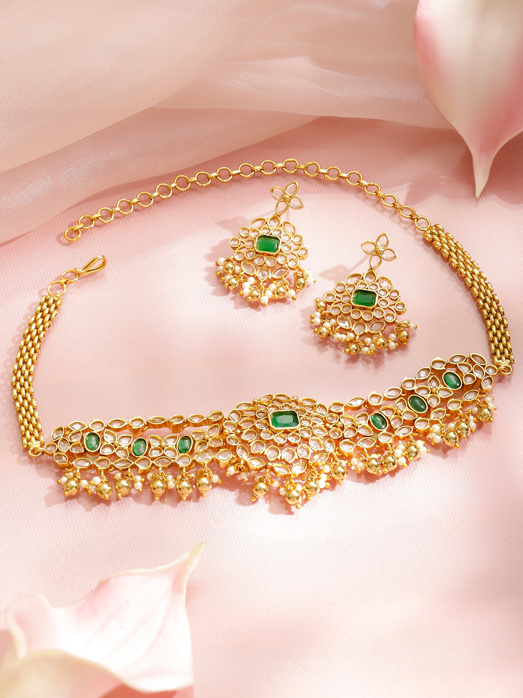 Emerald Tone Kundan Necklace Set