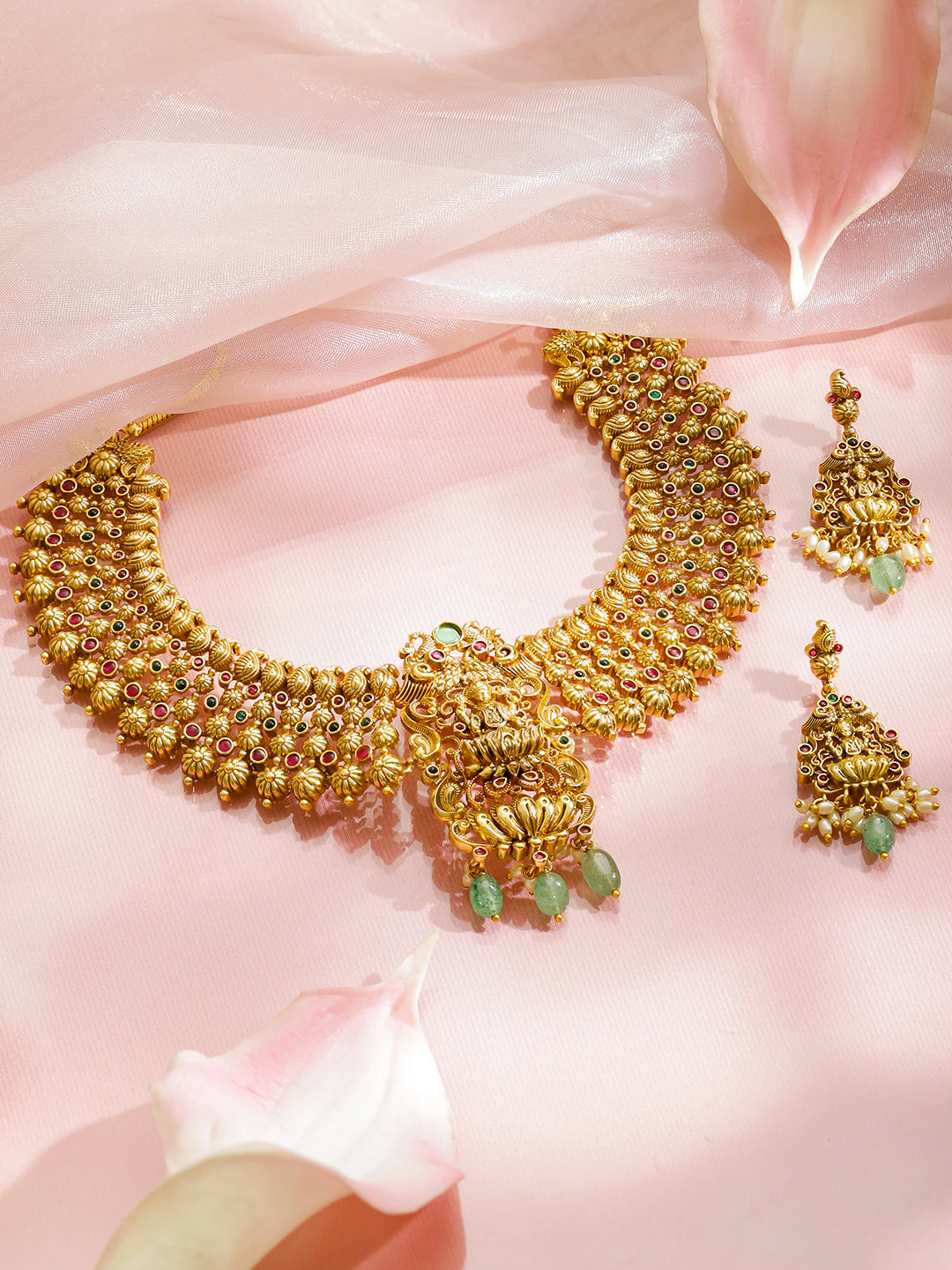 Lakshmi Blessings Green-Pink Necklace Set