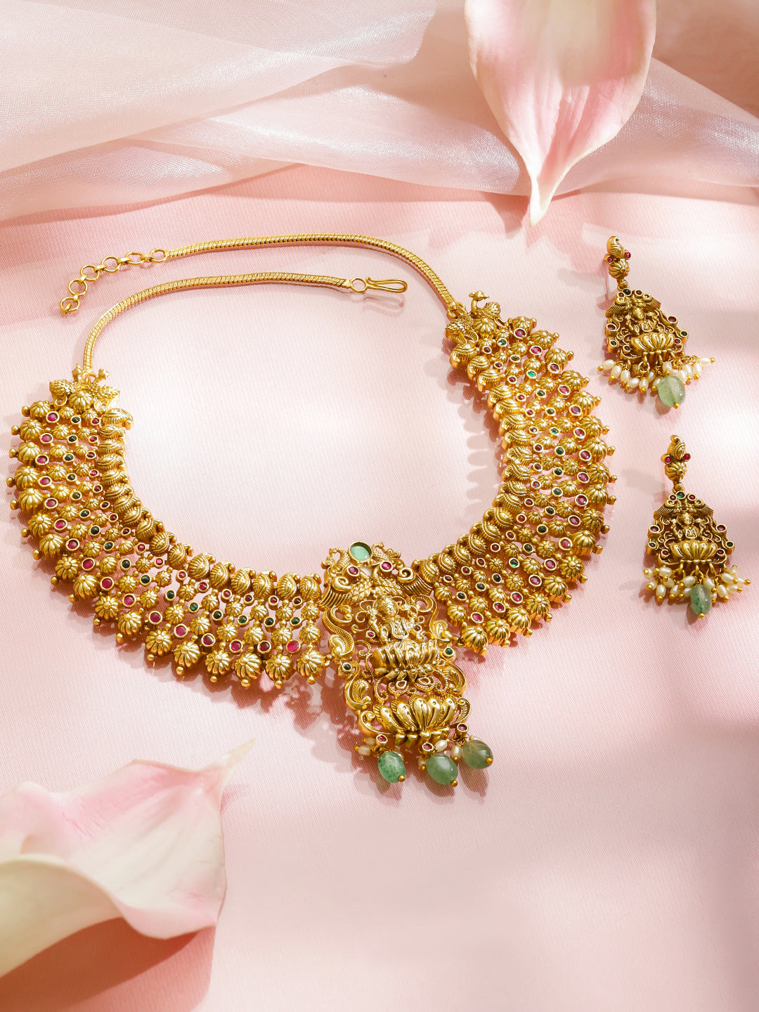 Lakshmi Blessings Green-Pink Necklace Set