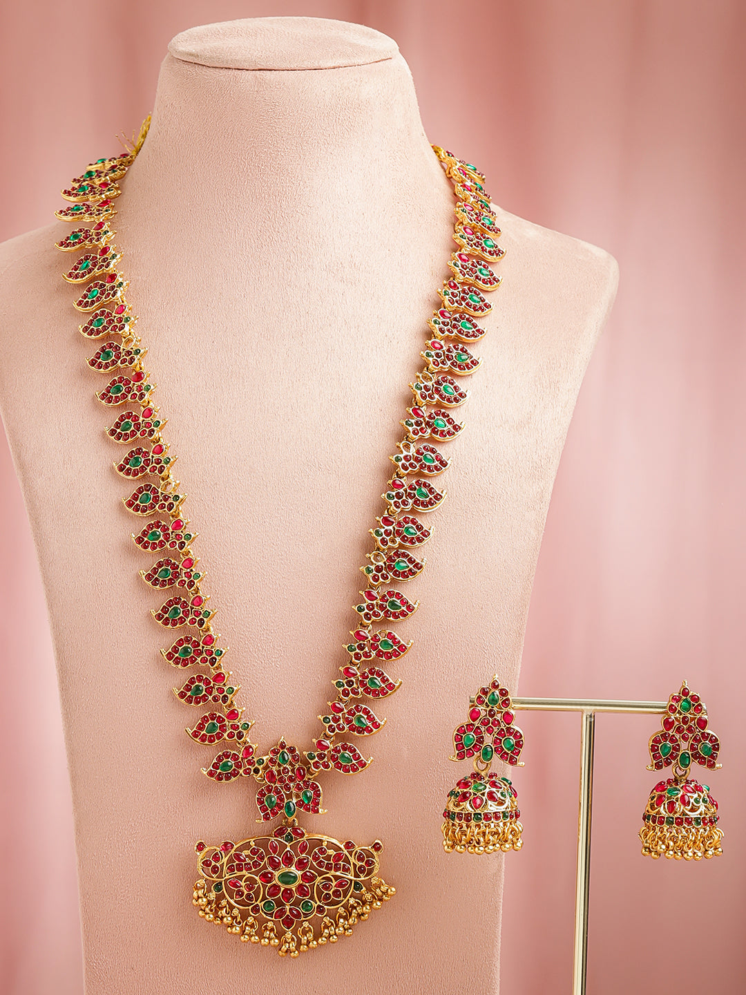 Pink-Green Glow Golden Necklace Set