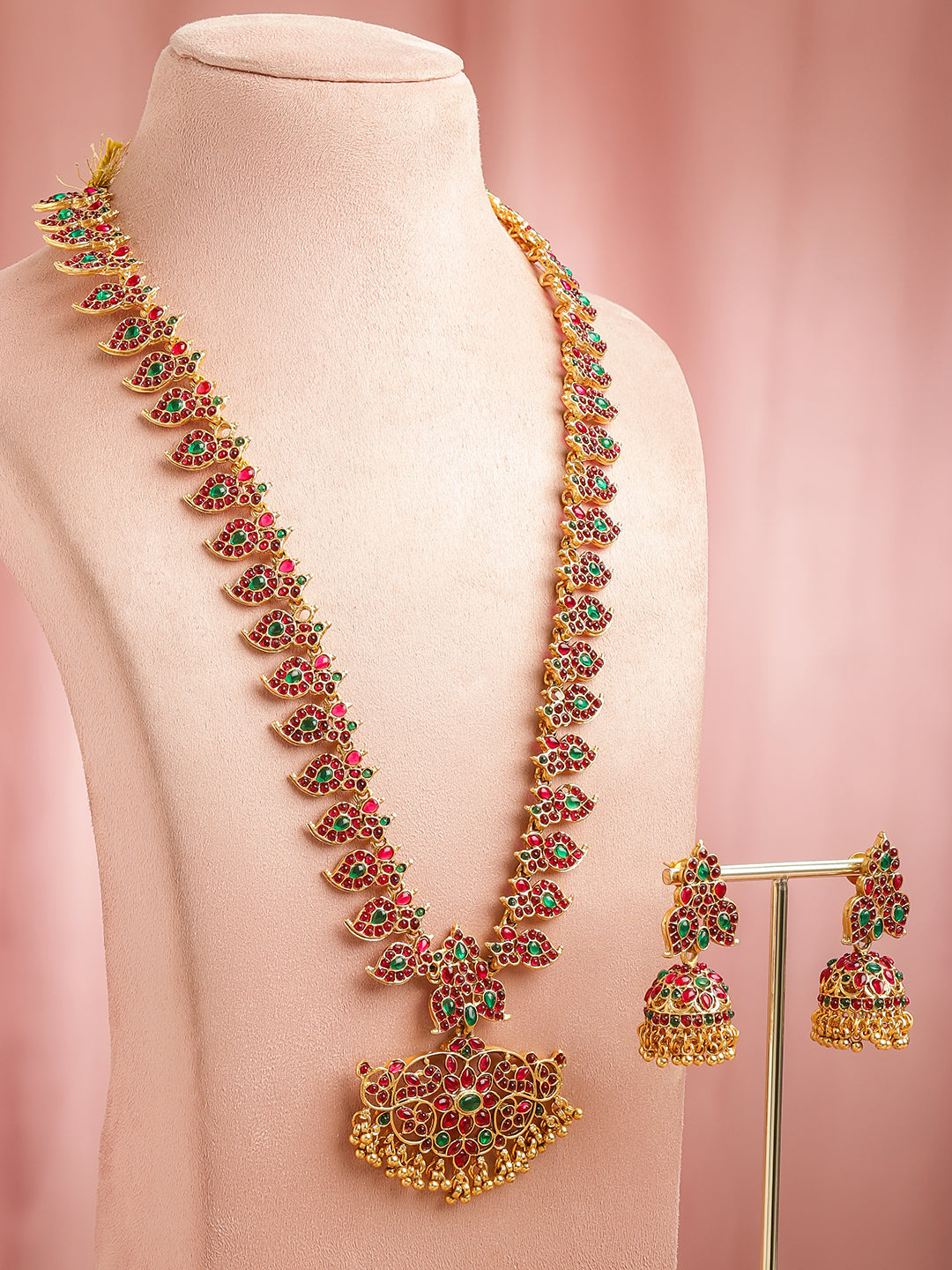 Pink-Green Glow Golden Necklace Set