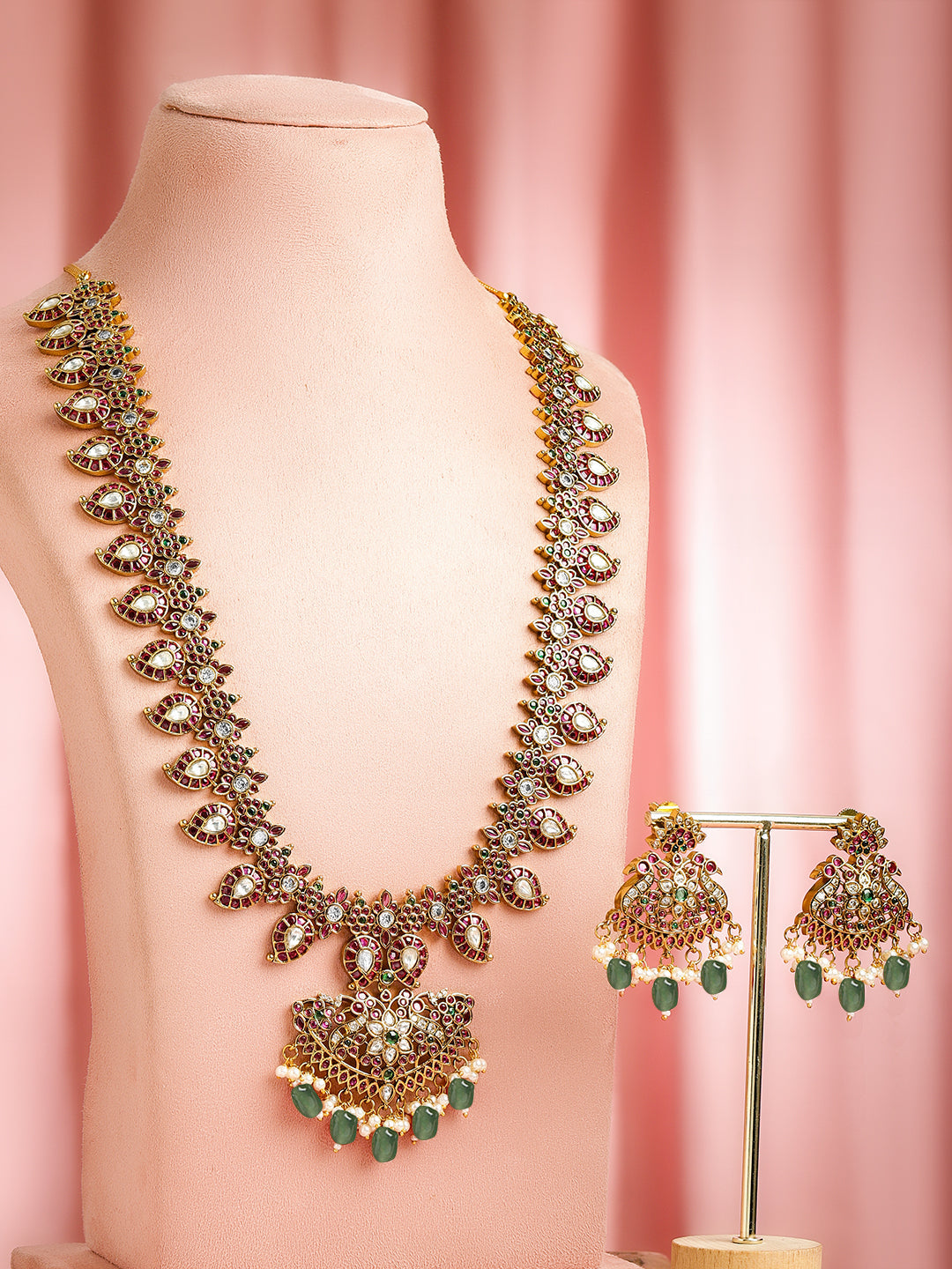 Garden Aura Pink & Green Necklace Set