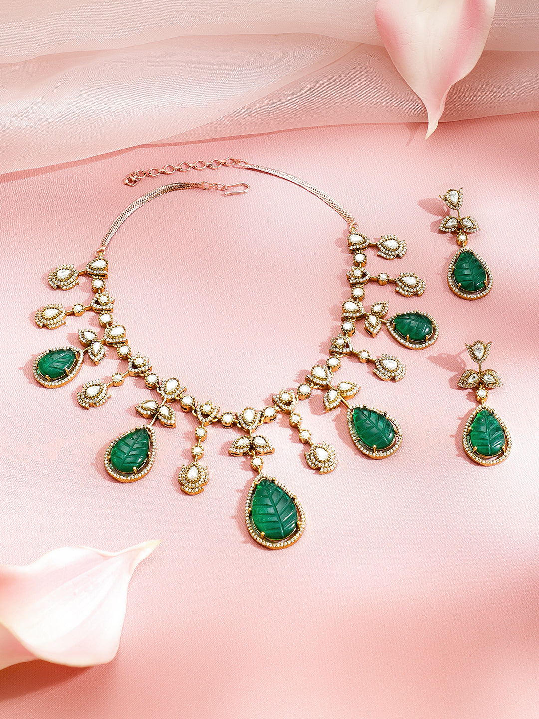 American Diamond Zirconia Emerald Drop necklace Set