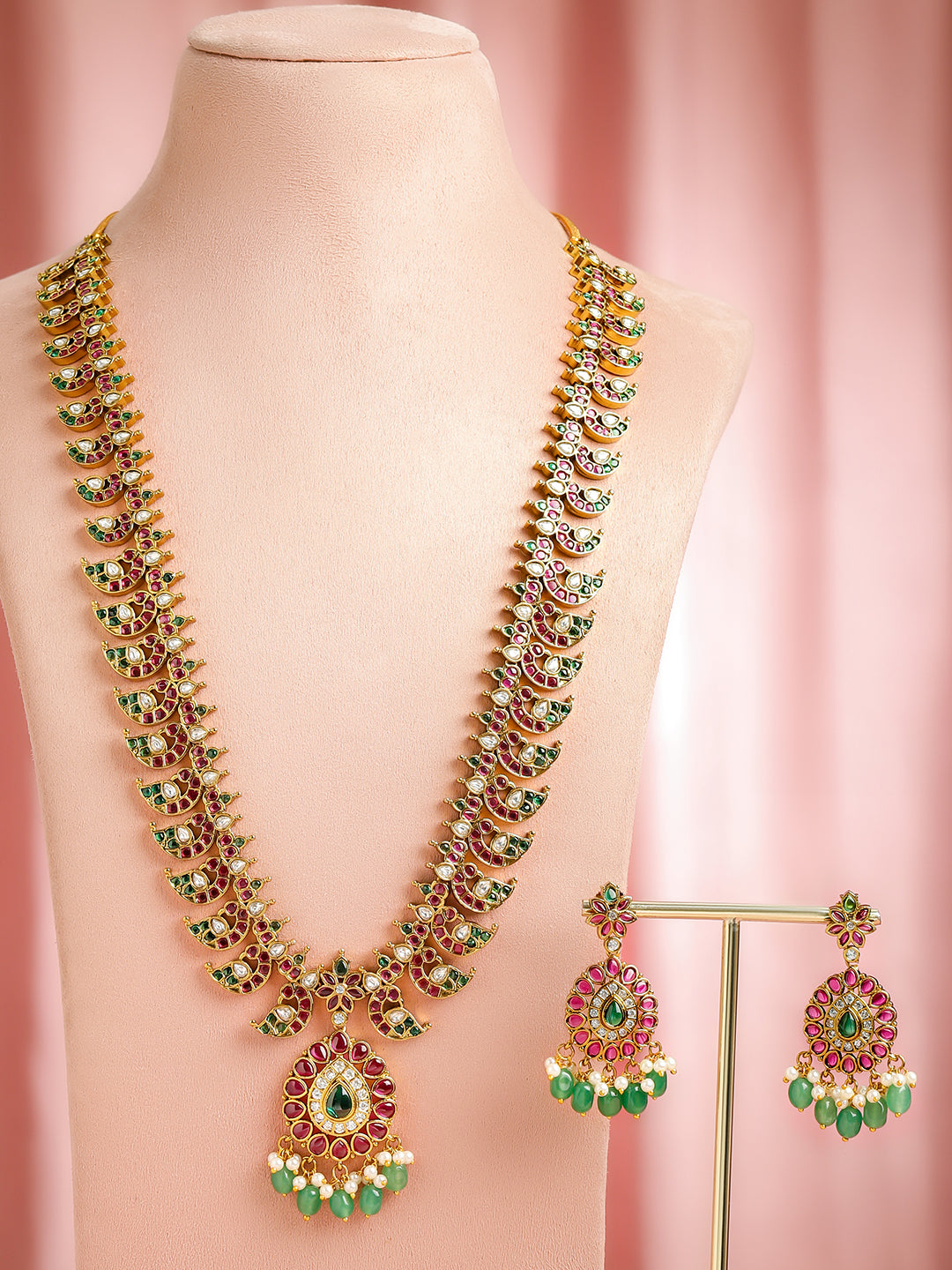 Rose-Emerald Shine Necklace Set