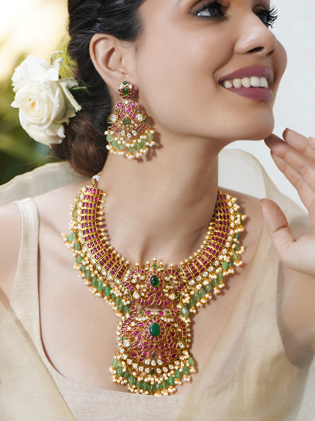 Blushing Emerald Statement Necklace Set