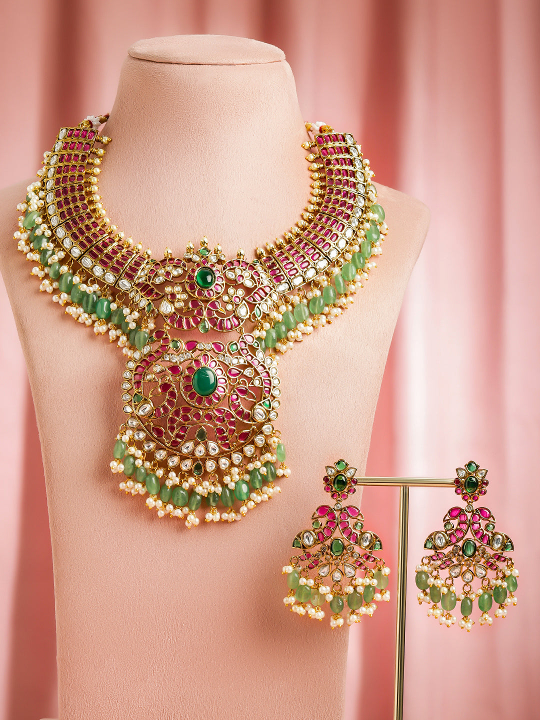 Blushing Emerald Statement Necklace Set