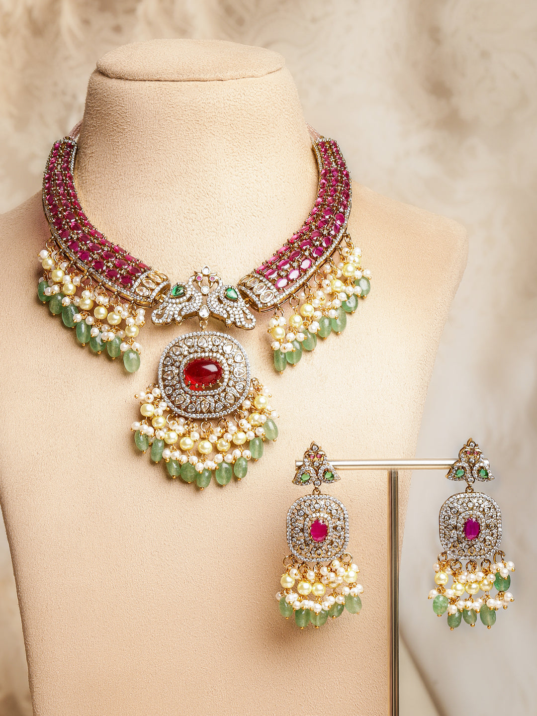 Green-Pink Grand Celebration Necklace Set