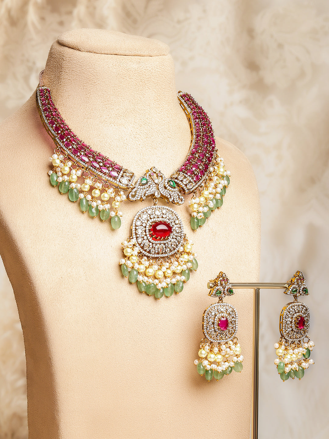 Green-Pink Grand Celebration Necklace Set