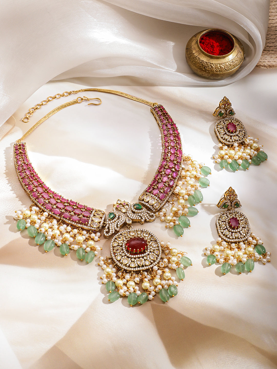 Green-Pink Grand Celebration Necklace Set