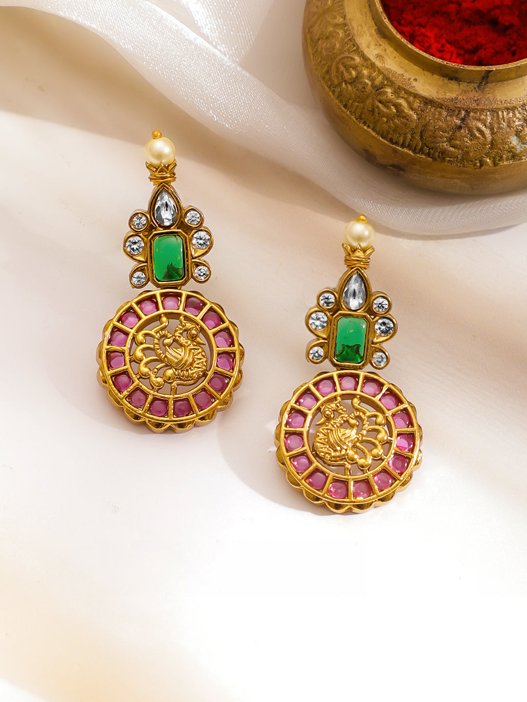 Pink & Green Blessings Lakshmi Necklace Set
