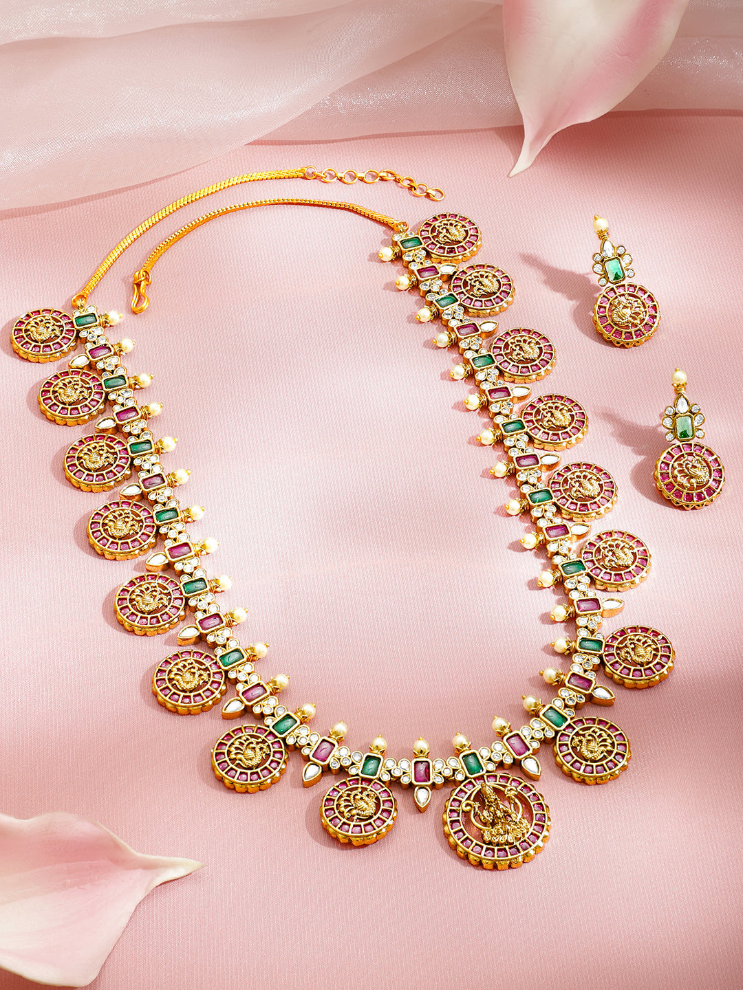 Emerald-Pink Lakshmi Divine Necklace Set