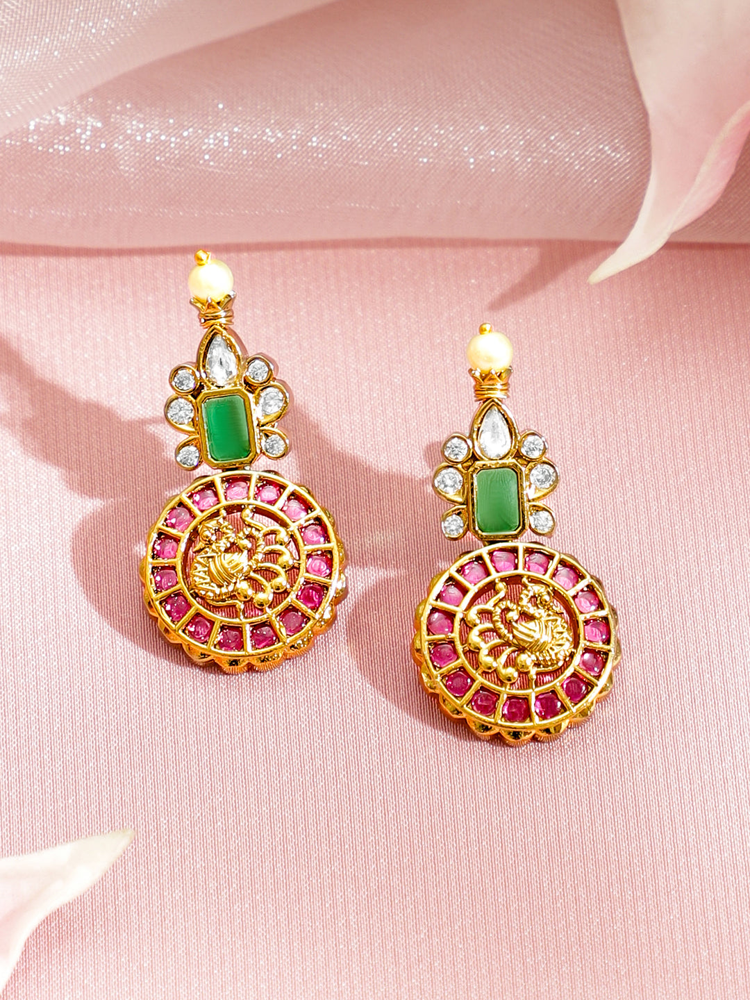 Emerald-Pink Lakshmi Divine Necklace Set