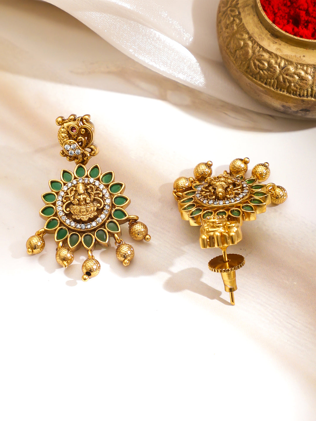 Golden Green Temple Lakshmi Necklace Set