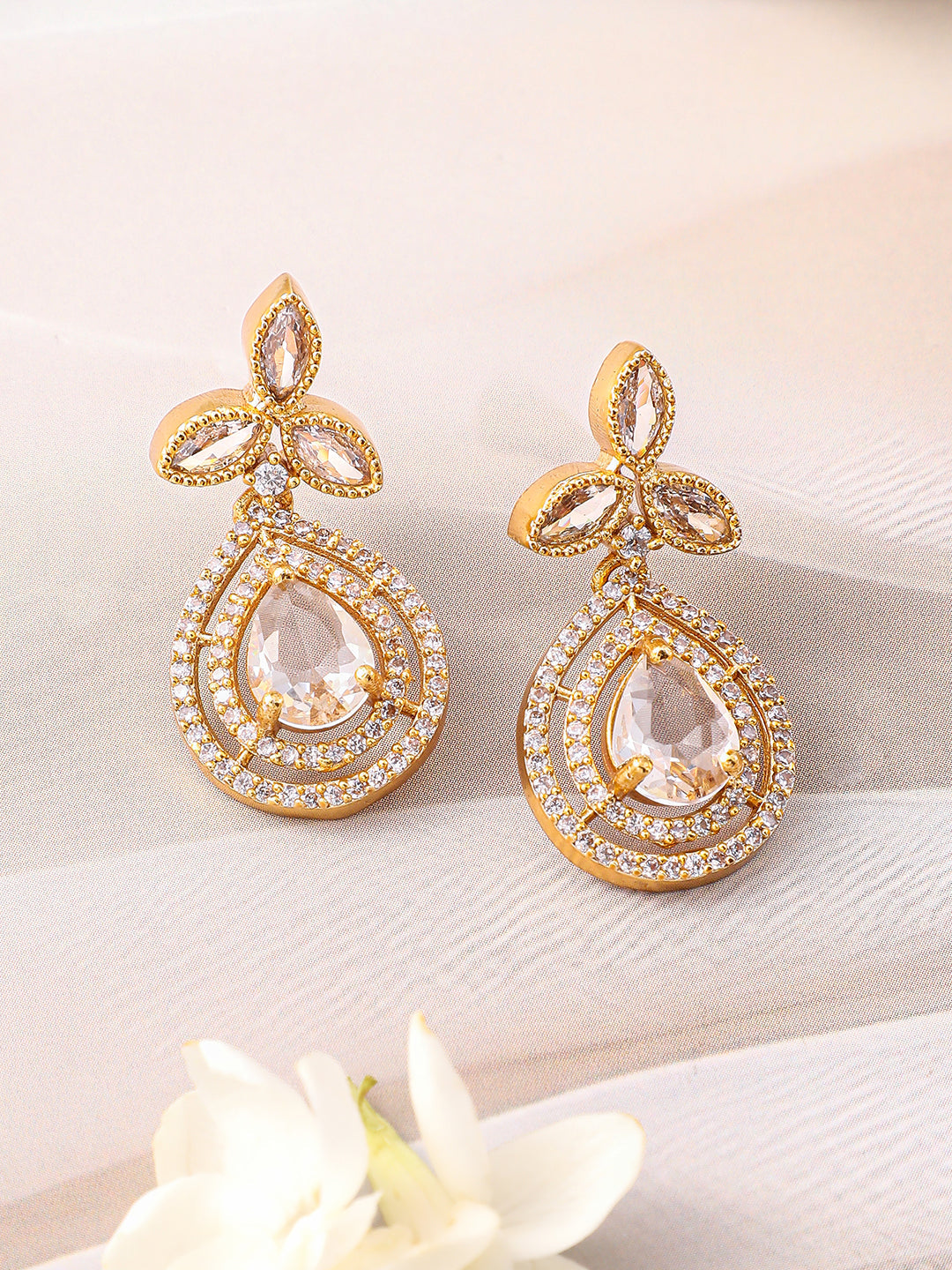 Wentra 22K Gold-Plated Grey Stone and White Cubic Zirconia Studded Pendant Jewellery Set