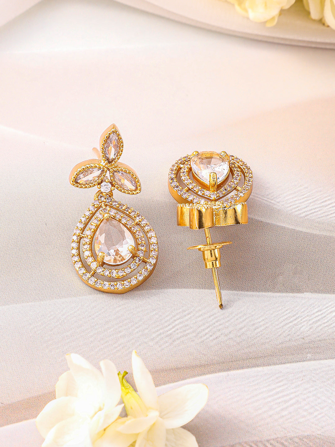 Wentra 22K Gold-Plated Grey Stone and White Cubic Zirconia Studded Pendant Jewellery Set