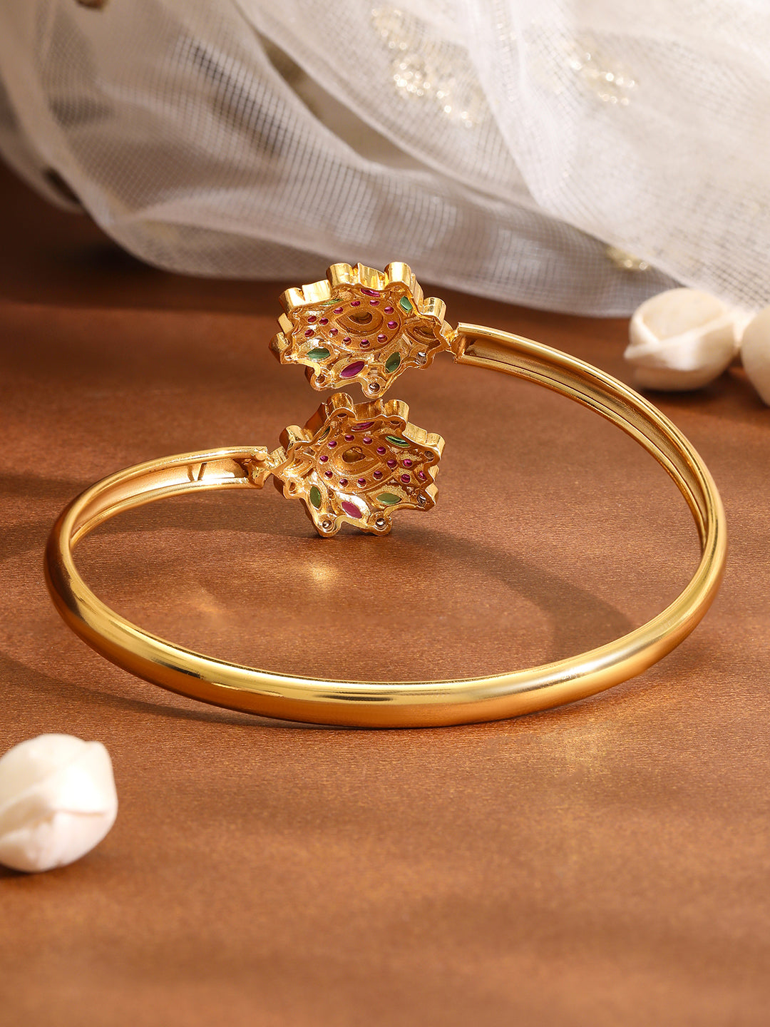 Wentra 18K Gold-Plated Ruby Kundan Studded Openable Bangle