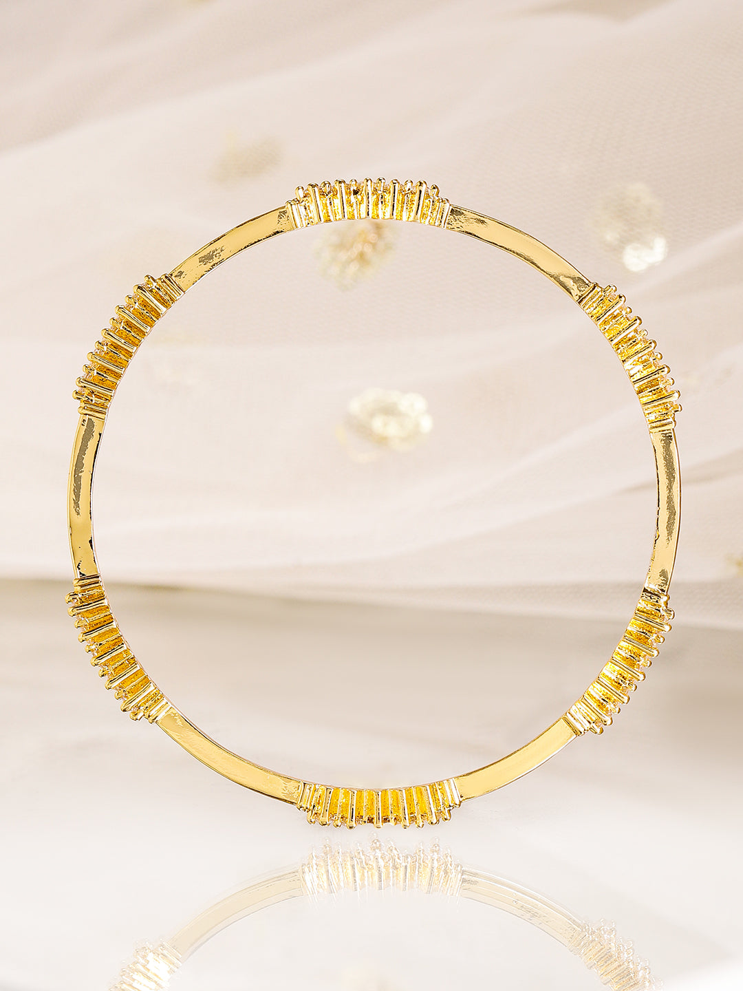 Wentra Set of 4, 22K Gold-Plated & Cubic Zirconia Studded Handcrafted Bangles