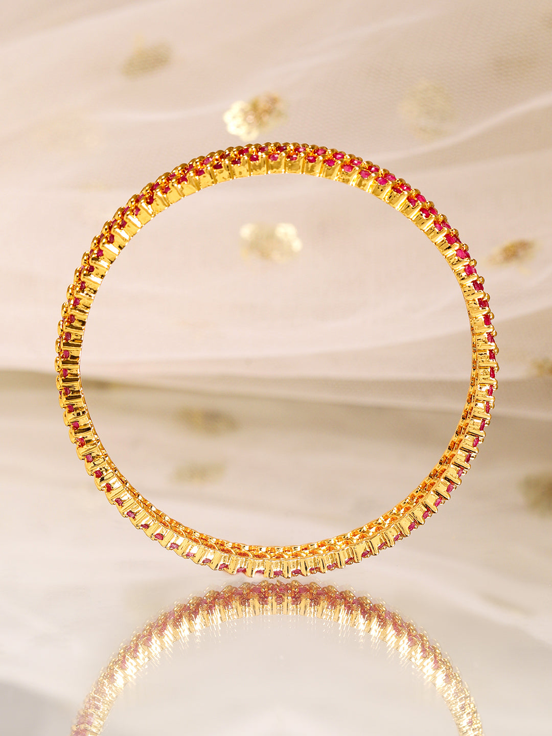 Wentra Set of 6, 22K Gold-Plated Ruby Pink Stone Studded Handcrafted Bangles