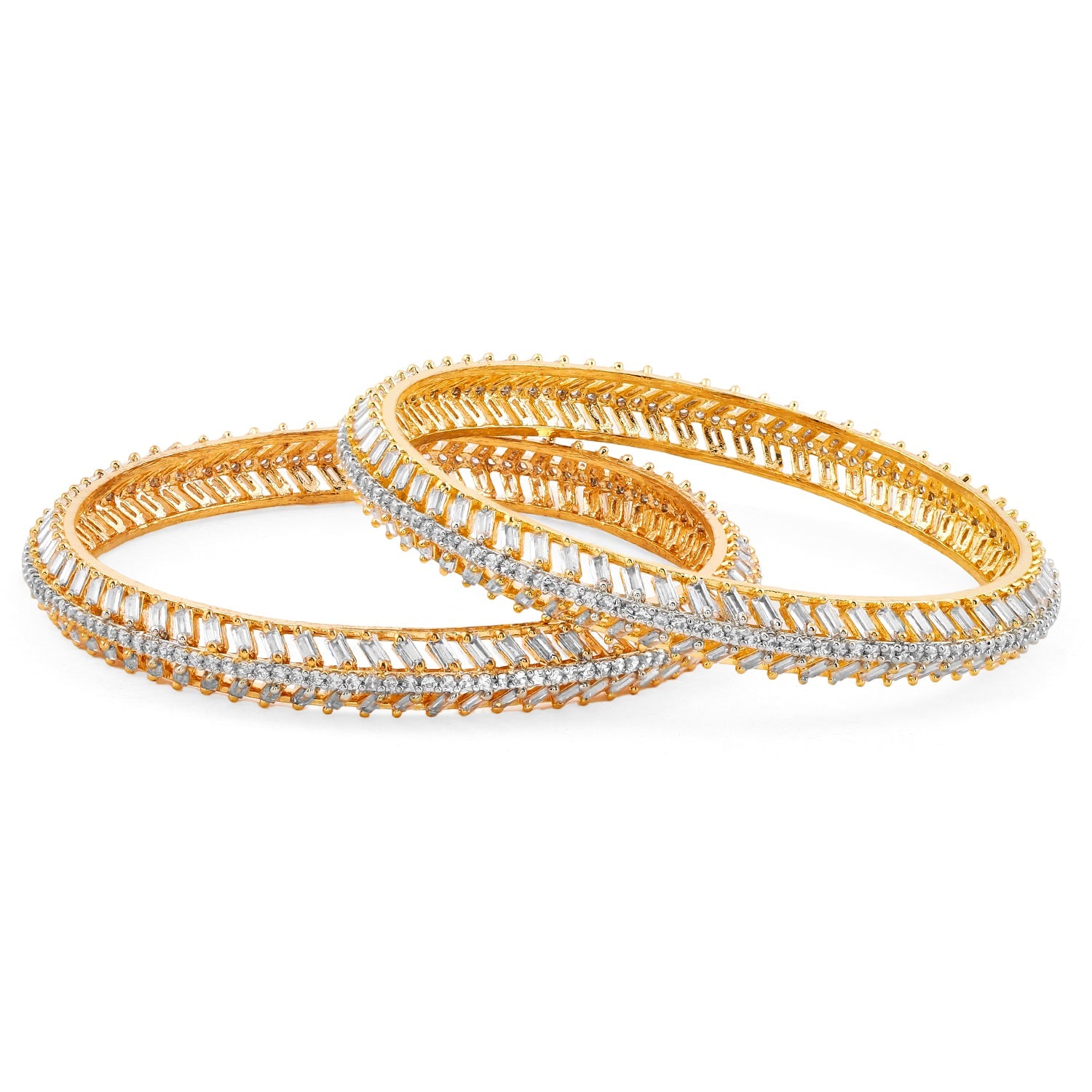 Wentra Set of 2 22K Gold-Plated Dual-Tone Cubic Zirconia Studded Handcrafted Premium Bangles