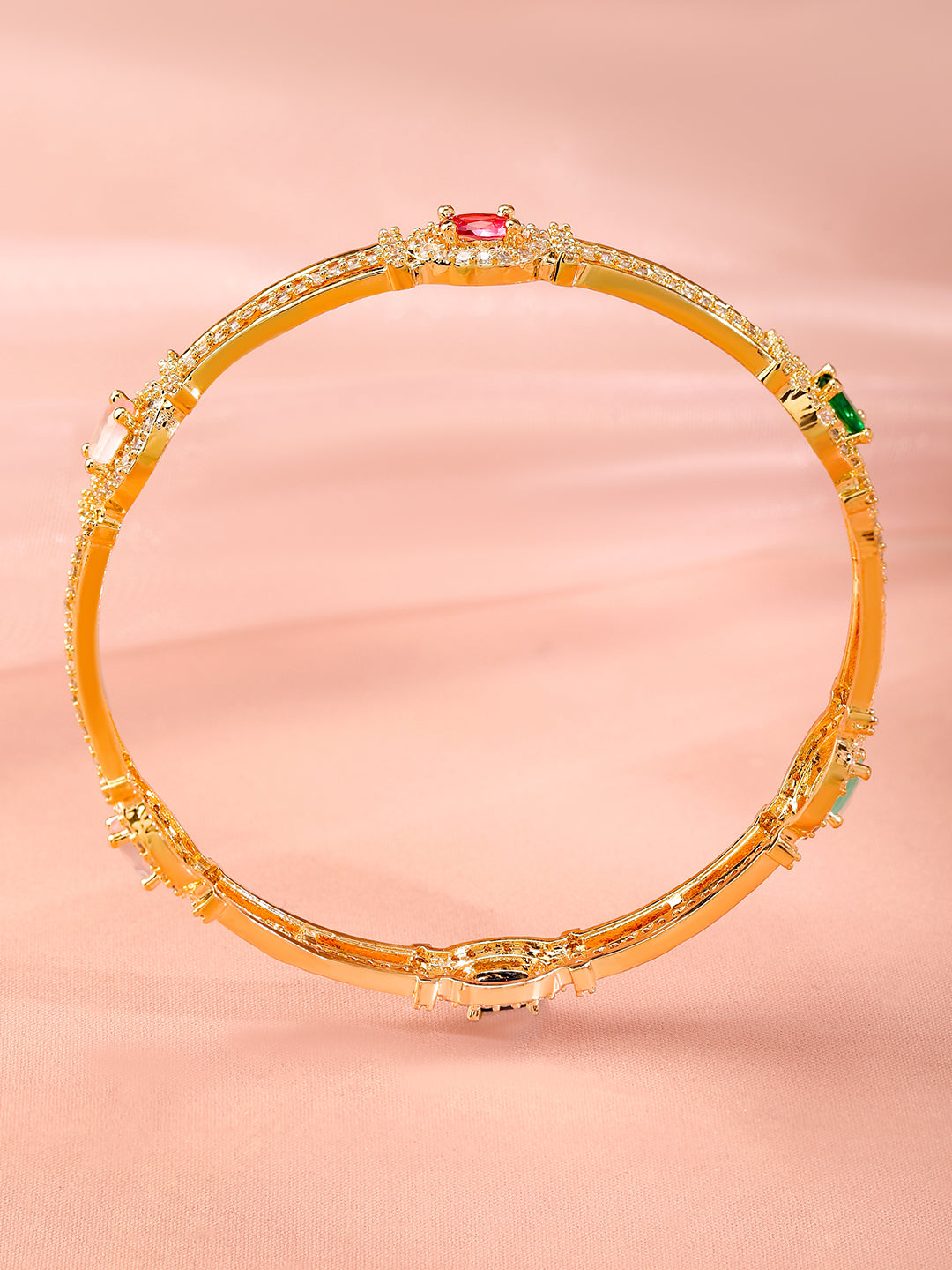 Wentra Set Of 2 22K Gold-Plated Multicolor Gemstone & Cubic Zirconia-Studded Bangles